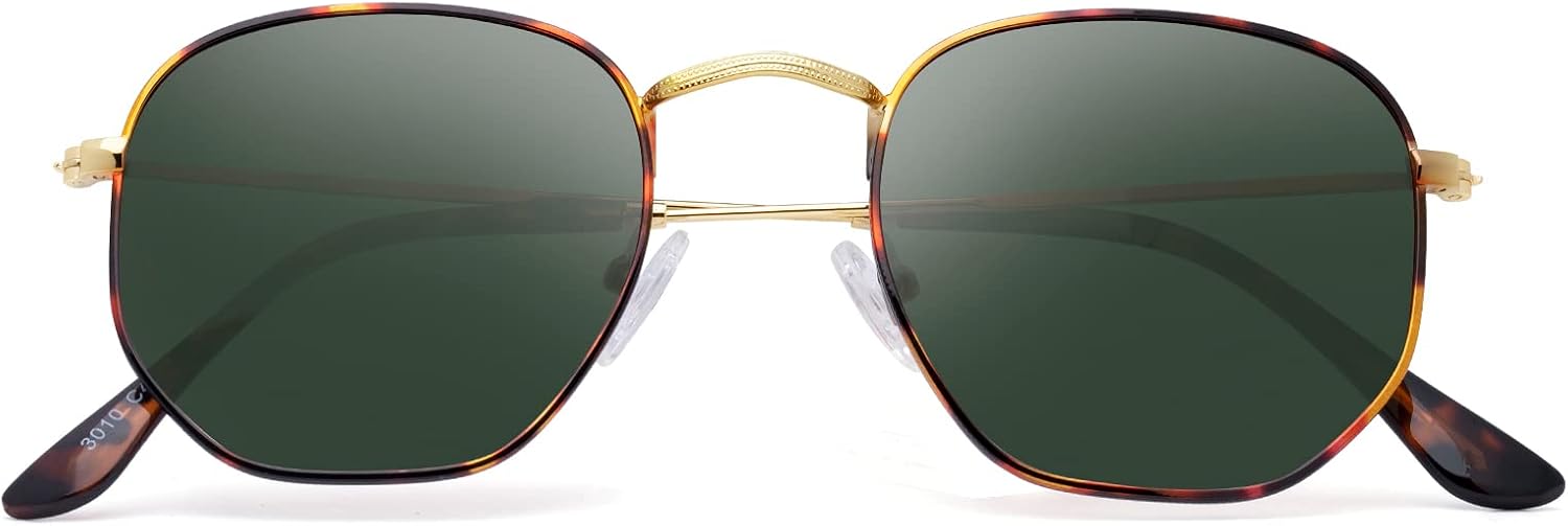 Sunglasses for Womens Men Trendy Square Hexagonal Flat Mirrored Sun Glasses UV Protection