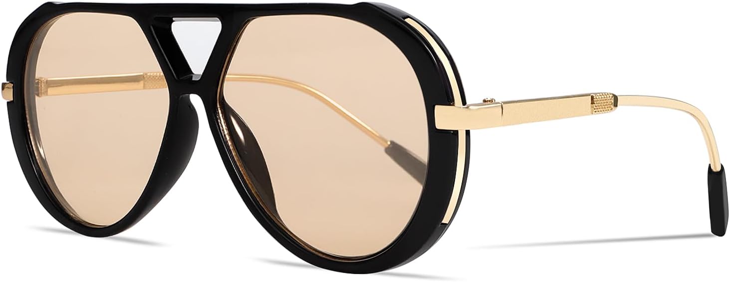 Retro Gold Aviator Sunglasses for Women Men, 2026 Metal Oversized 70s Aviators Black Sun Glasses