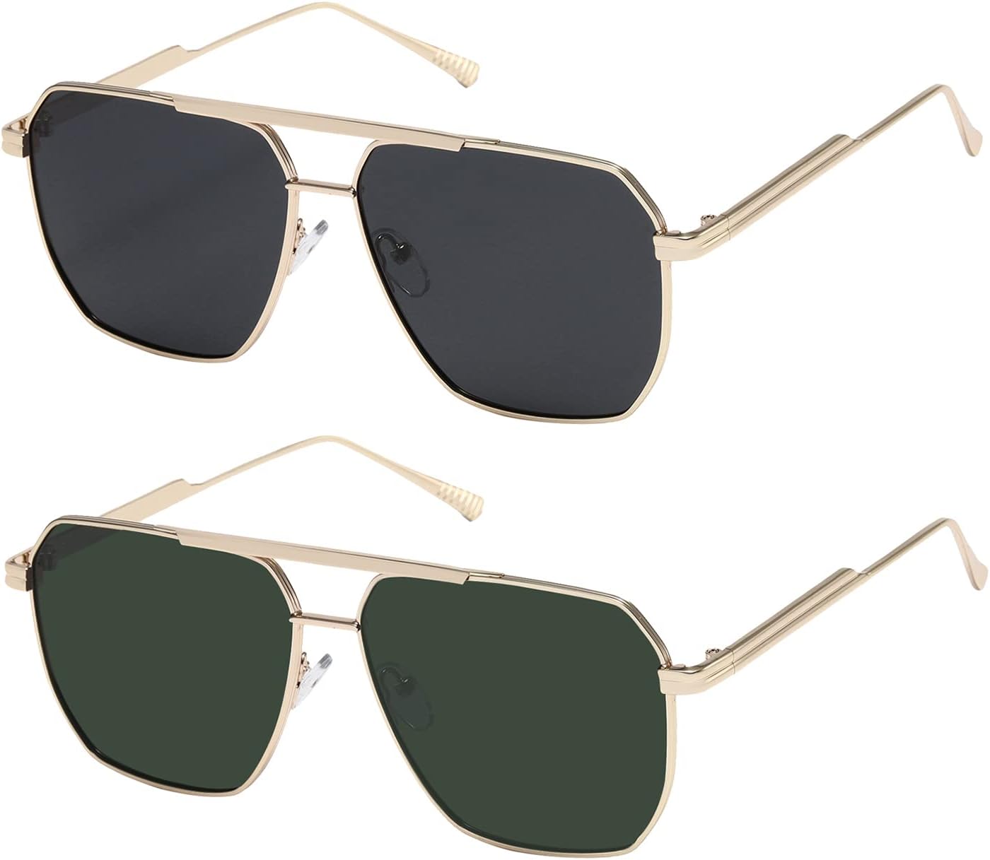 kimorn 2 Pack Polarized Square for Women Men, UV400 Pretection | 2 Pairs, Metal Frame, Retro Oversized Fit, Driving Travel Beach