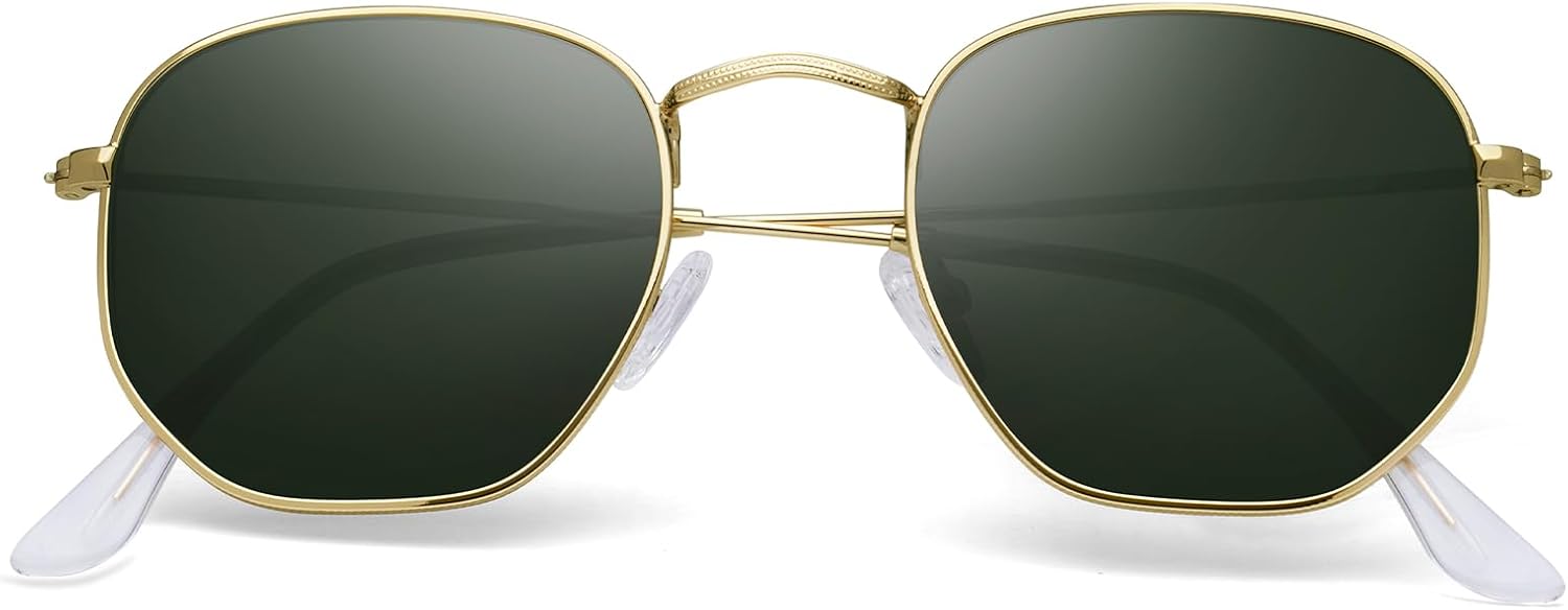 Sunglasses for Womens Men Trendy Square Hexagonal Flat Mirrored Sun Glasses UV Protection