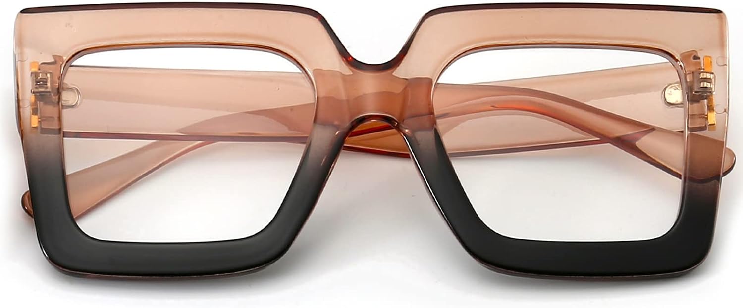 Oversized Blue Light Glasses for Women Fashion Thick Square Computer Eyewear Non-Prescription Black Glasses (Black)