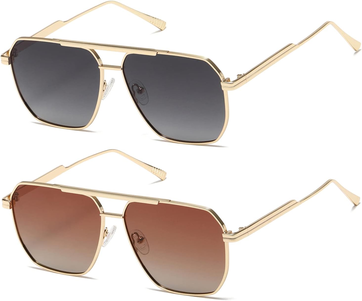 kimorn 2 Pack Polarized Square for Women Men, UV400 Pretection | 2 Pairs, Metal Frame, Retro Oversized Fit, Driving Travel Beach