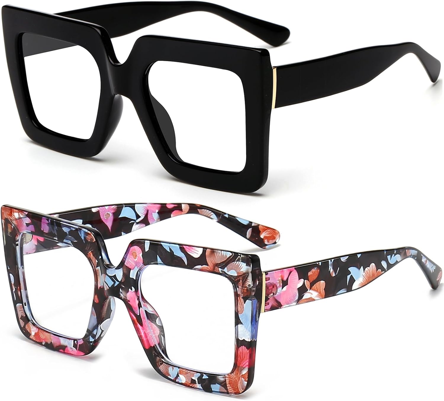 Oversized Blue Light Glasses for Women Fashion Thick Square Computer Eyewear Non-Prescription Black Glasses (Black)