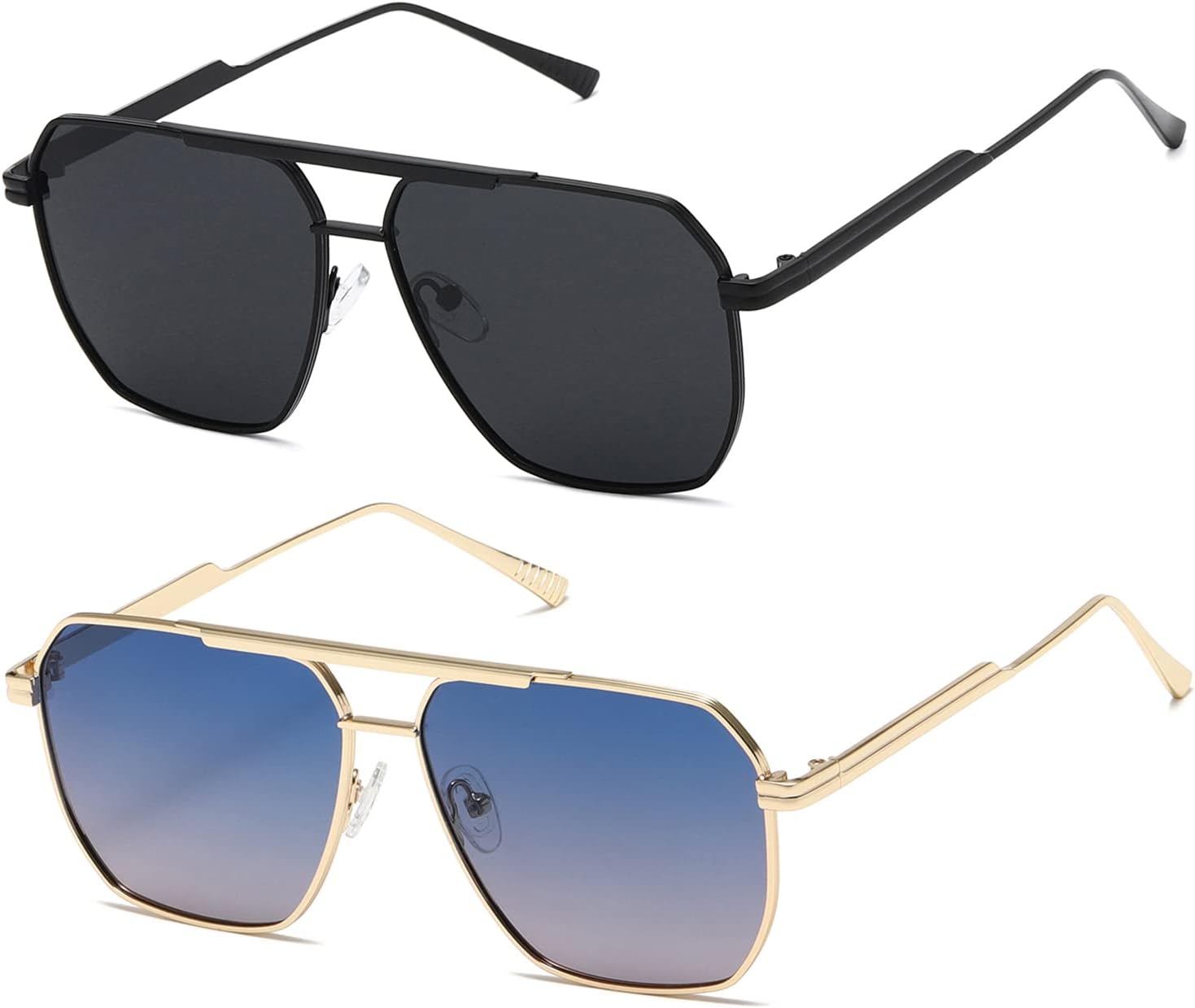 kimorn 2 Pack Polarized Square for Women Men, UV400 Pretection | 2 Pairs, Metal Frame, Retro Oversized Fit, Driving Travel Beach