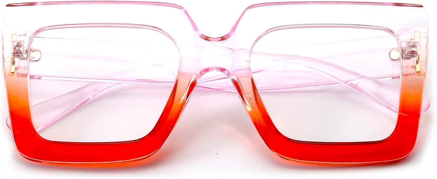 Oversized Blue Light Glasses for Women Fashion Thick Square Computer Eyewear Non-Prescription Black Glasses (Black)