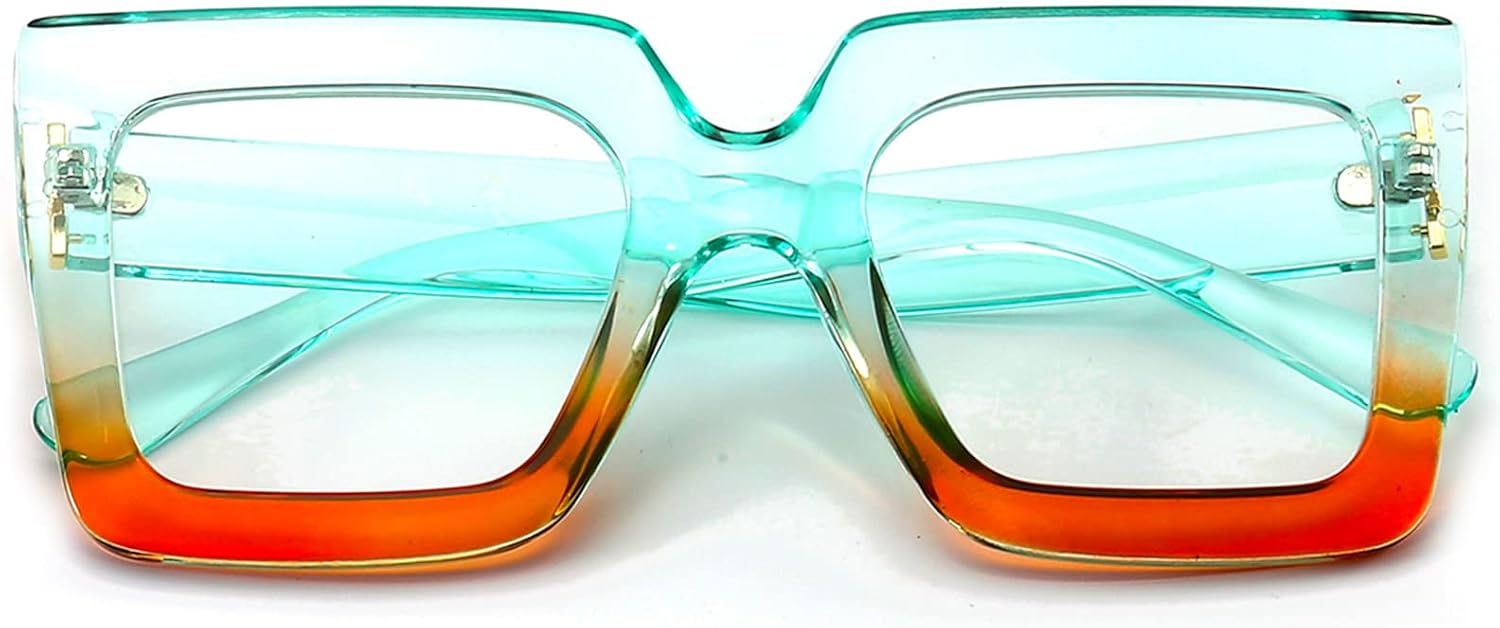 Oversized Blue Light Glasses for Women Fashion Thick Square Computer Eyewear Non-Prescription Black Glasses (Black)
