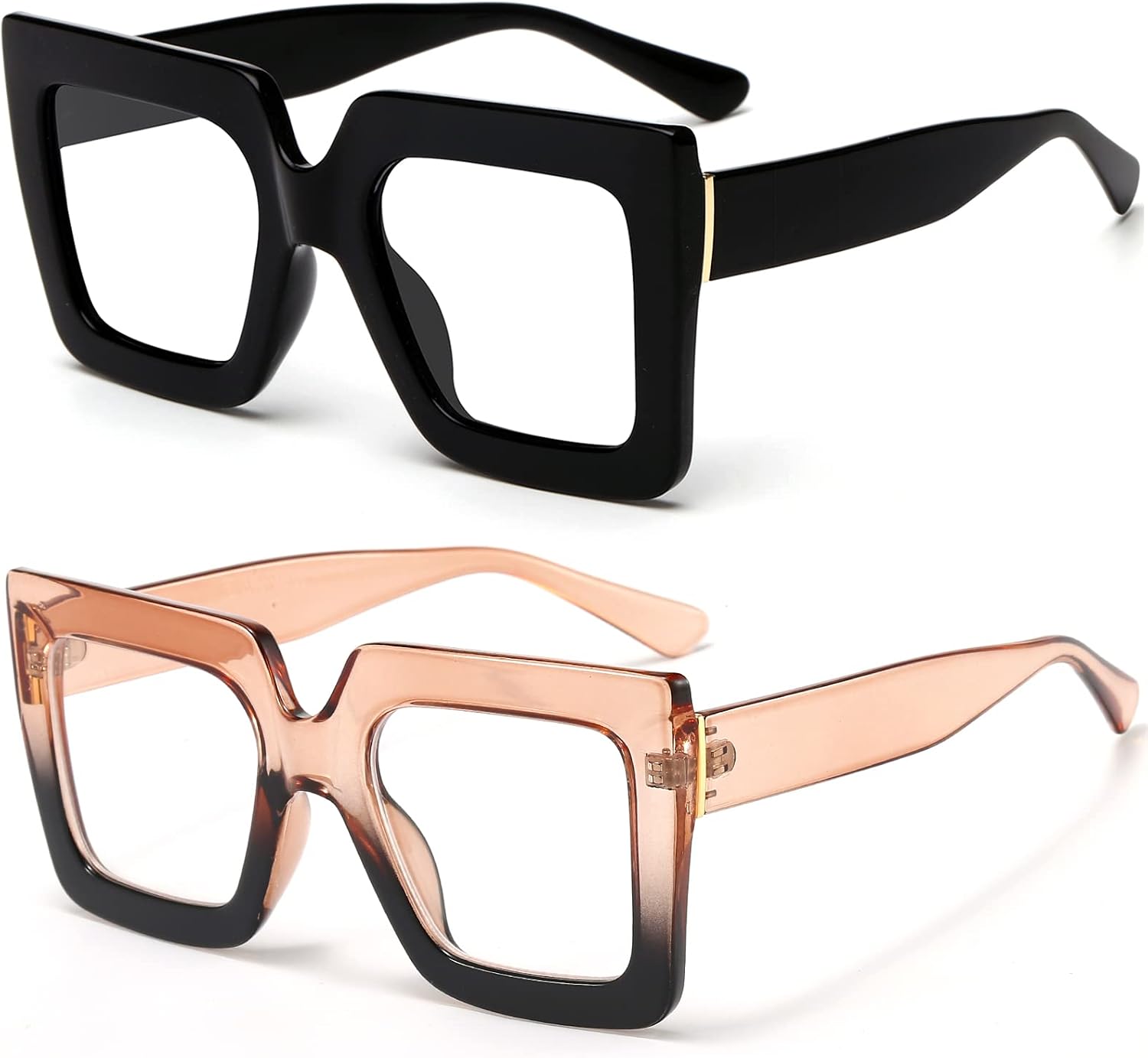 Oversized Blue Light Glasses for Women Fashion Thick Square Computer Eyewear Non-Prescription Black Glasses (Black)