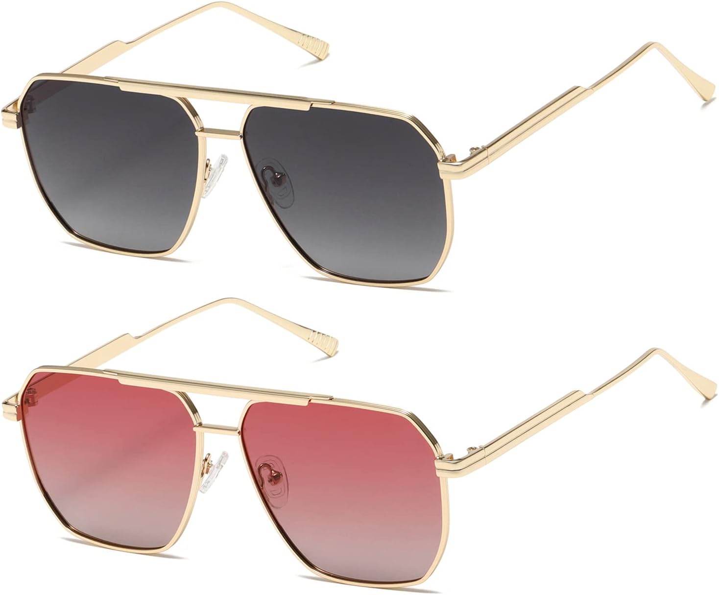 kimorn 2 Pack Polarized Square for Women Men, UV400 Pretection | 2 Pairs, Metal Frame, Retro Oversized Fit, Driving Travel Beach
