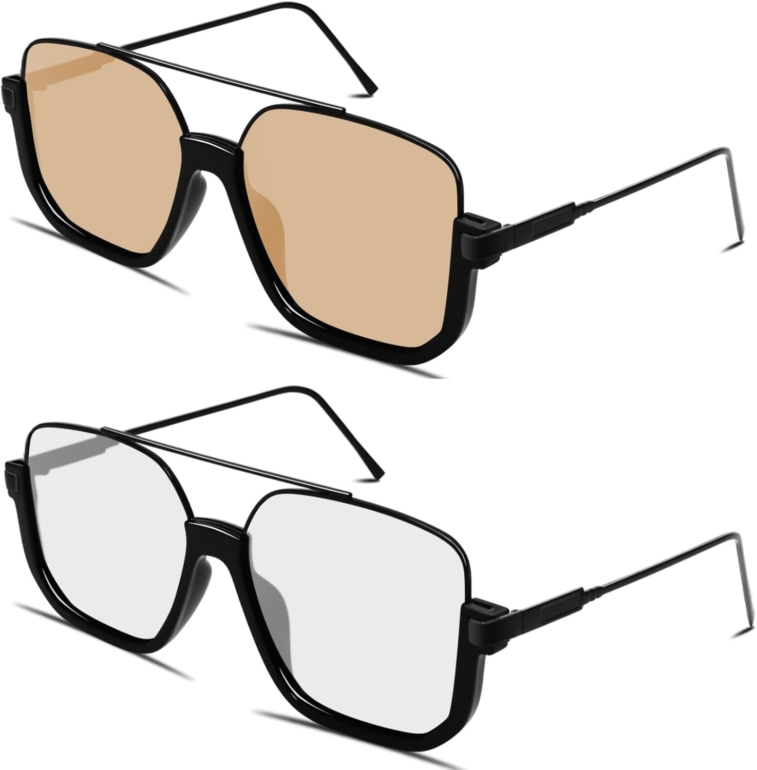 Retro Oversized Aviator Sunglasses for Women Men Square Double Bridge Pilot Sun Glasses 70s Trendy Shades