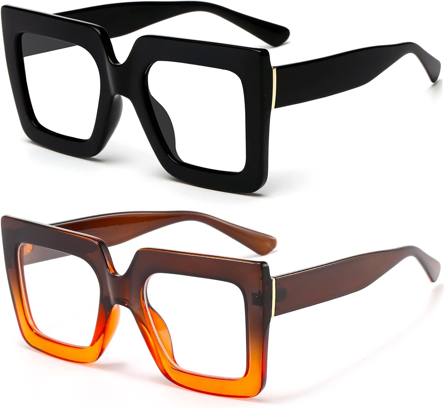Oversized Blue Light Glasses for Women Fashion Thick Square Computer Eyewear Non-Prescription Black Glasses (Black)