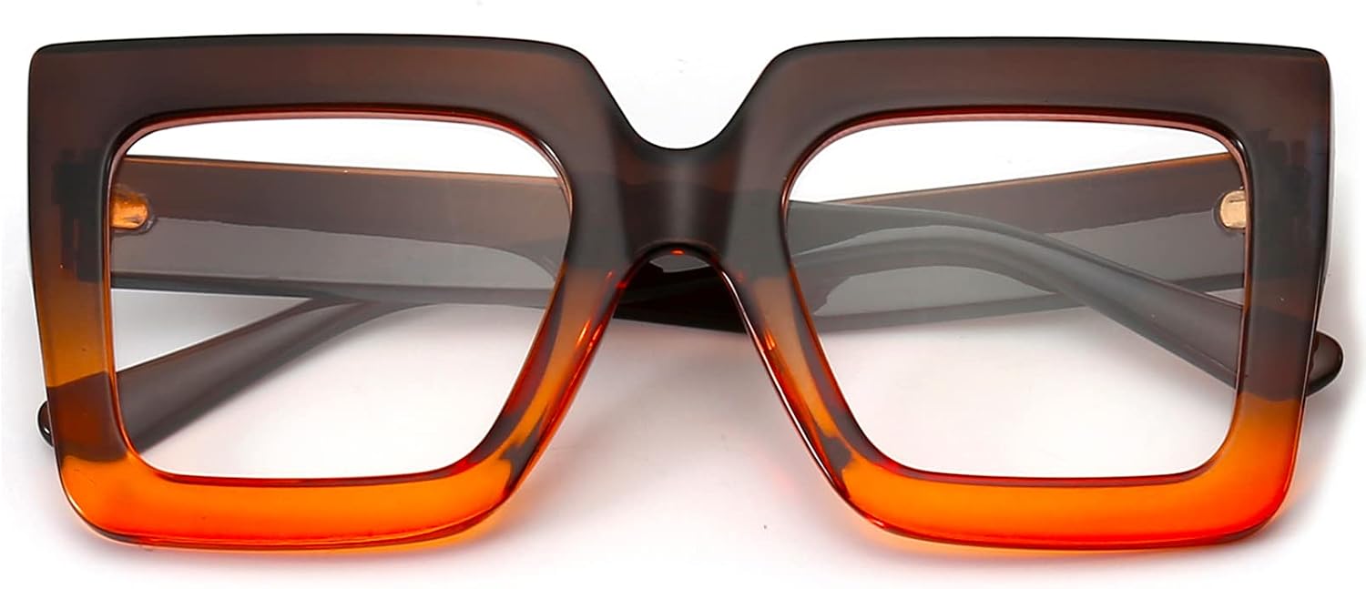 Oversized Blue Light Glasses for Women Fashion Thick Square Computer Eyewear Non-Prescription Black Glasses (Black)