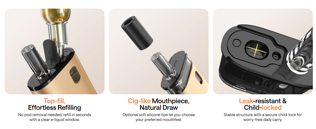 Easy Top-Fill,Visible E-liquid Levels