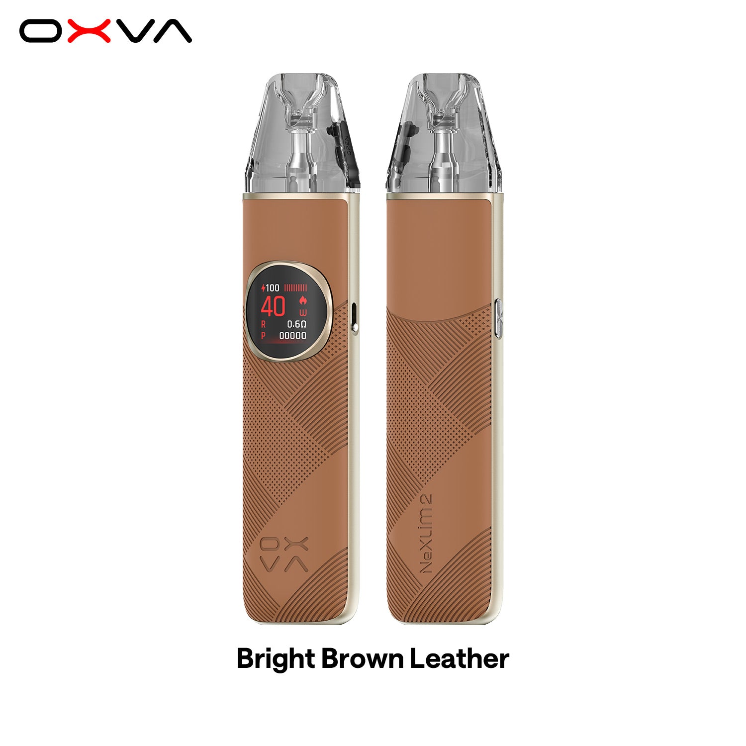 OXVA NEXLIM 2 Bright Brown Leather Front and Back View