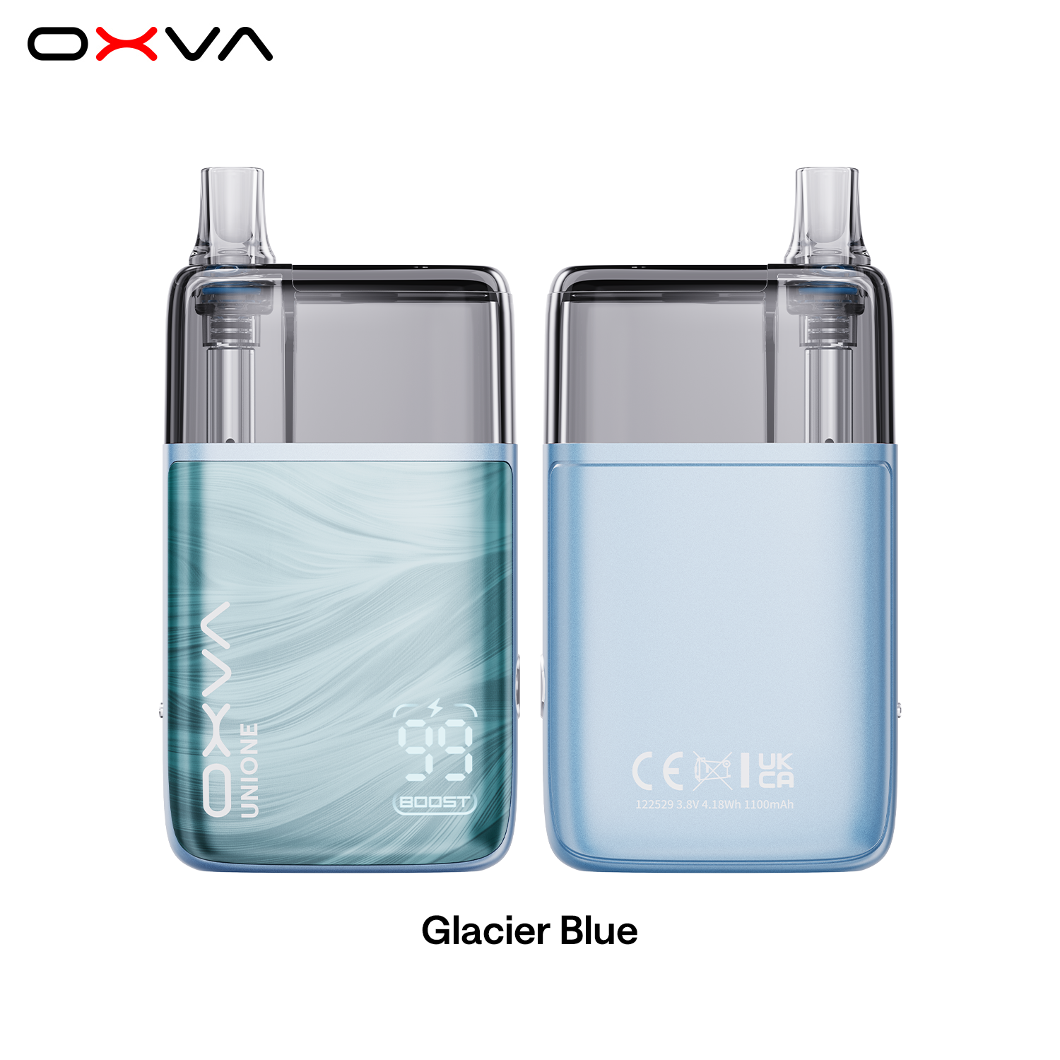OXVA UNIONE Kit 10ml Glacier Blue Front and Back View