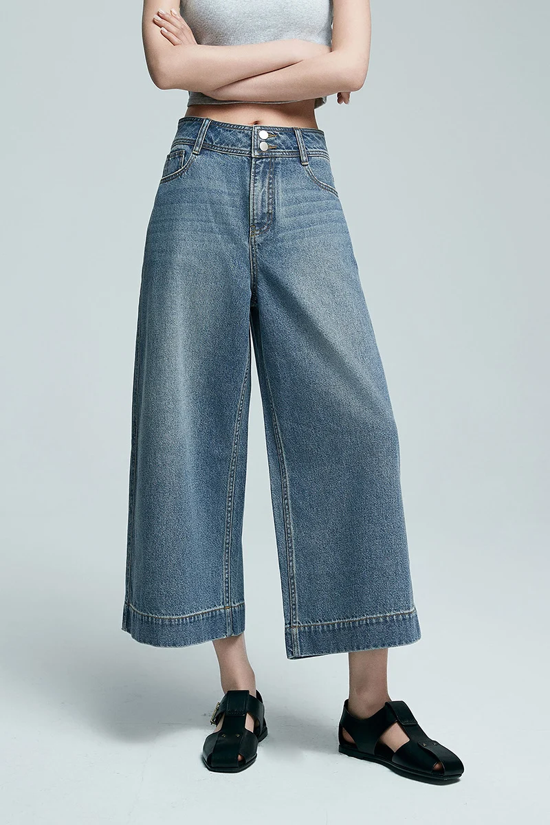 Baggy Cotton-Lyocell Wide-Leg Cropped Jeans