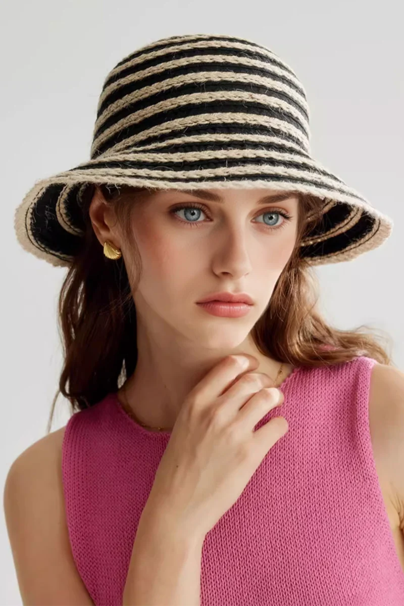 Linen Striped Woven Bucket Hat