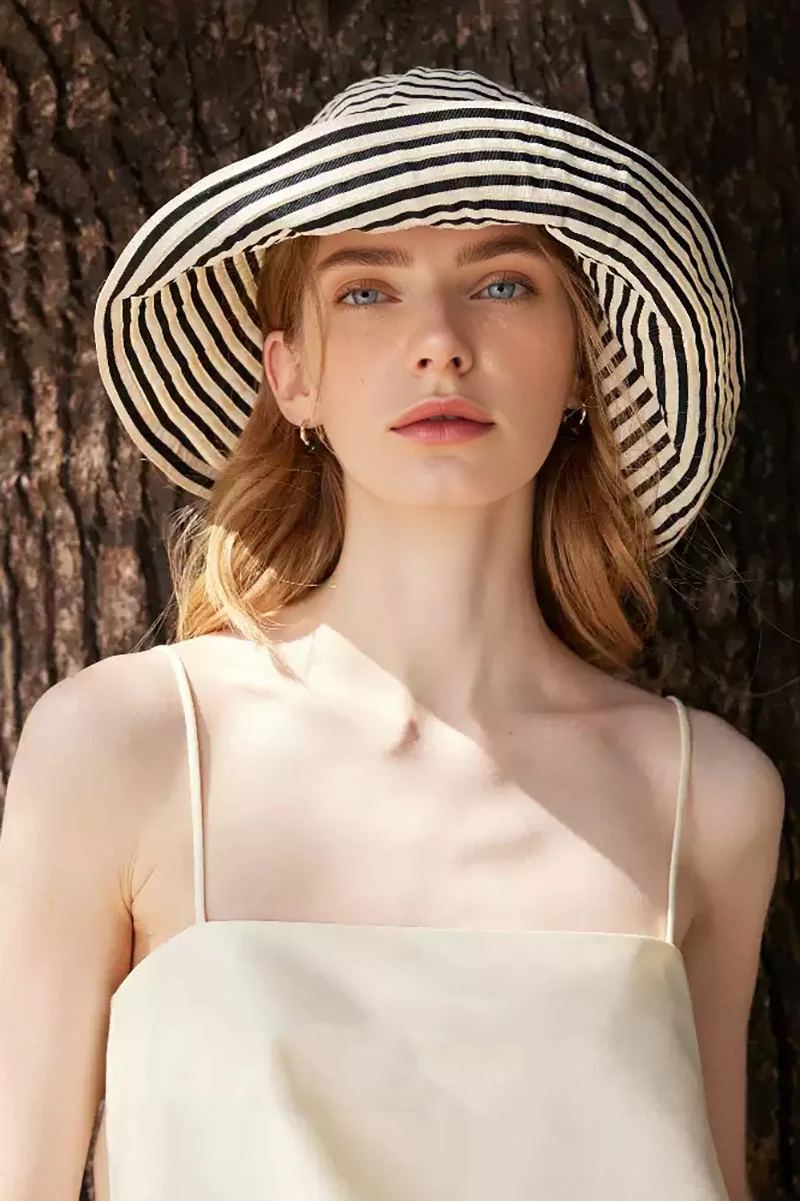 Packable Striped Wide-Brim Bucket Hat