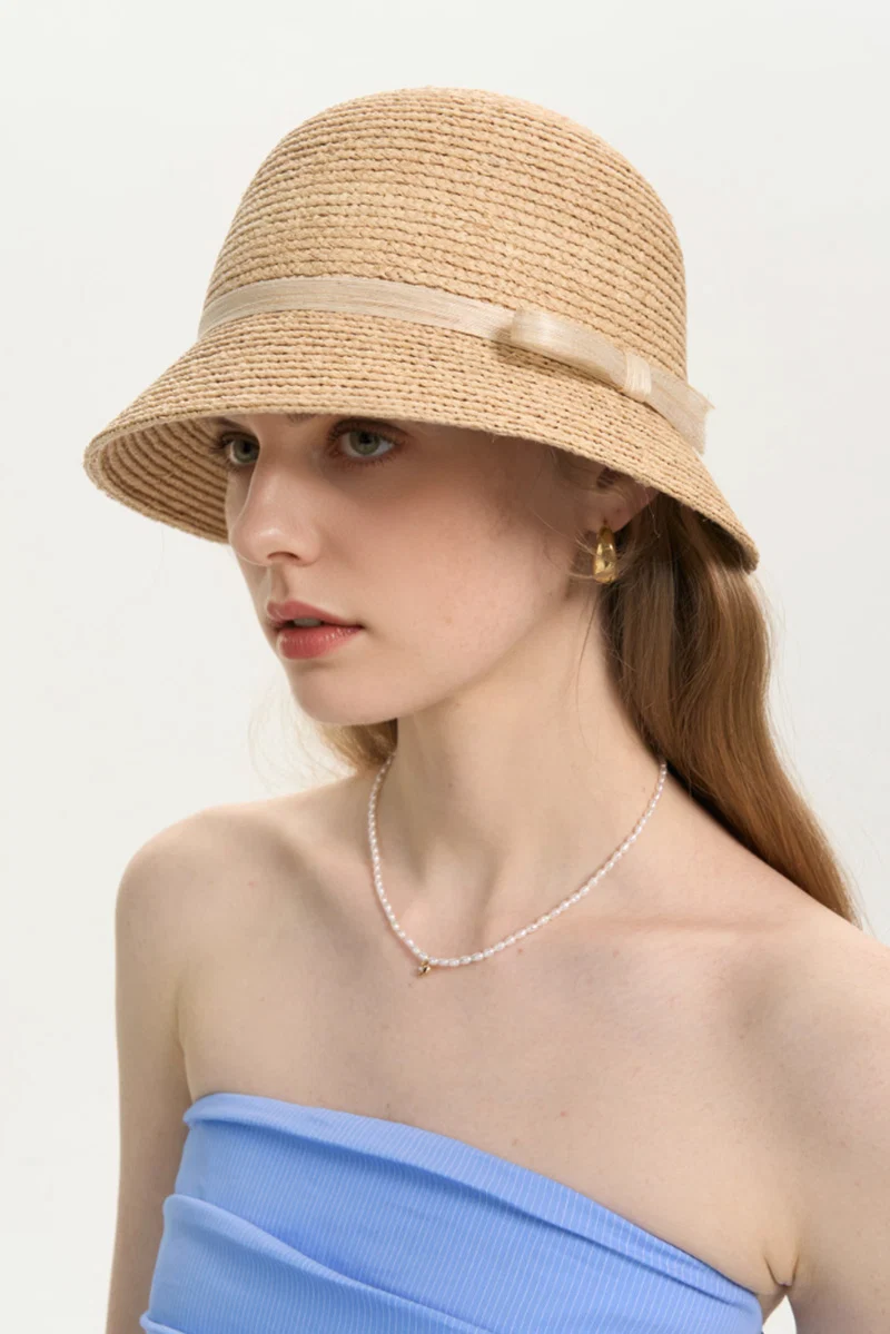 Raffia Straw Bow Cloche Sun Hat