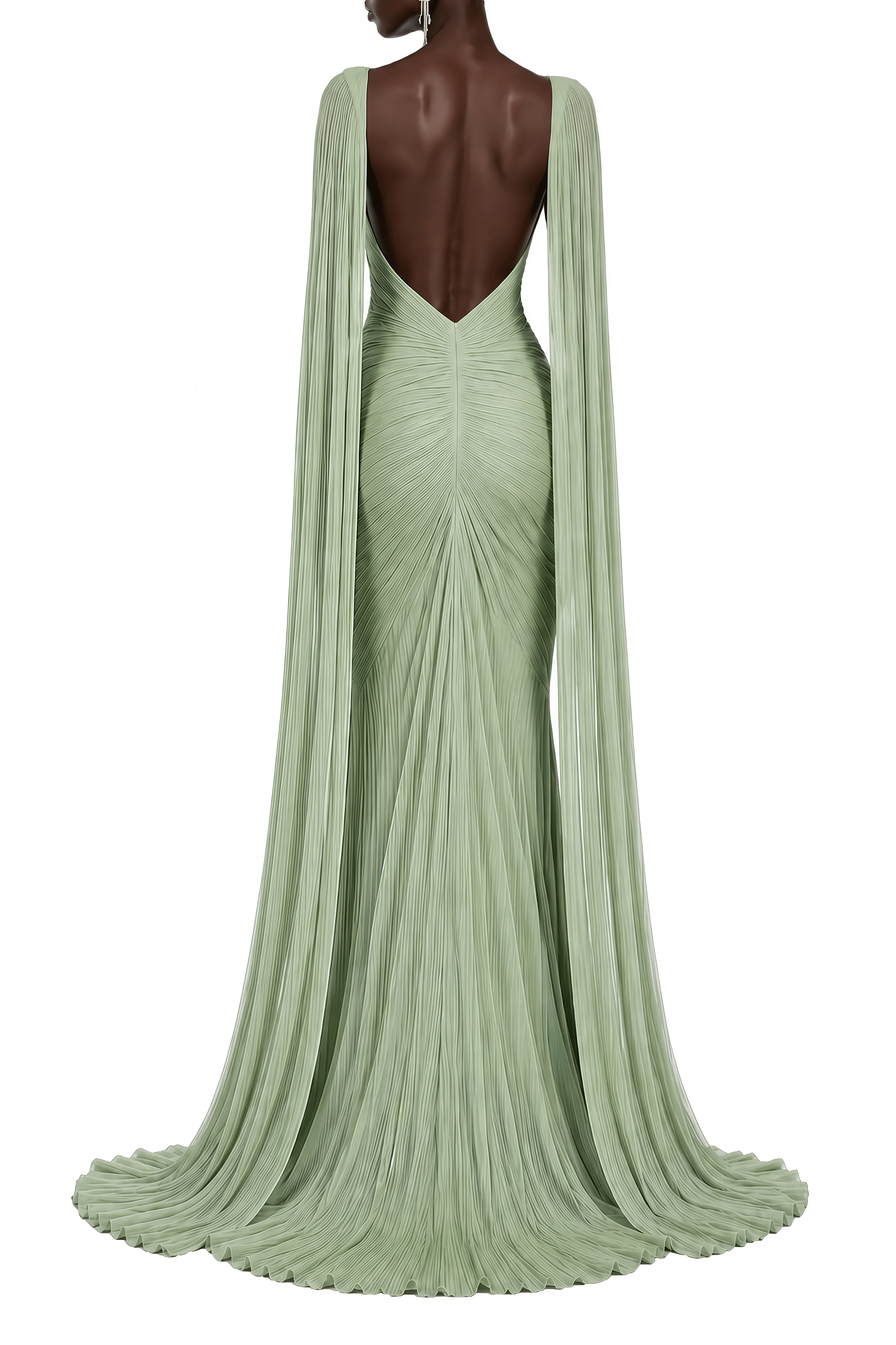 Zephyra Green Cape Sleeves Twist Slit Maxi Dress