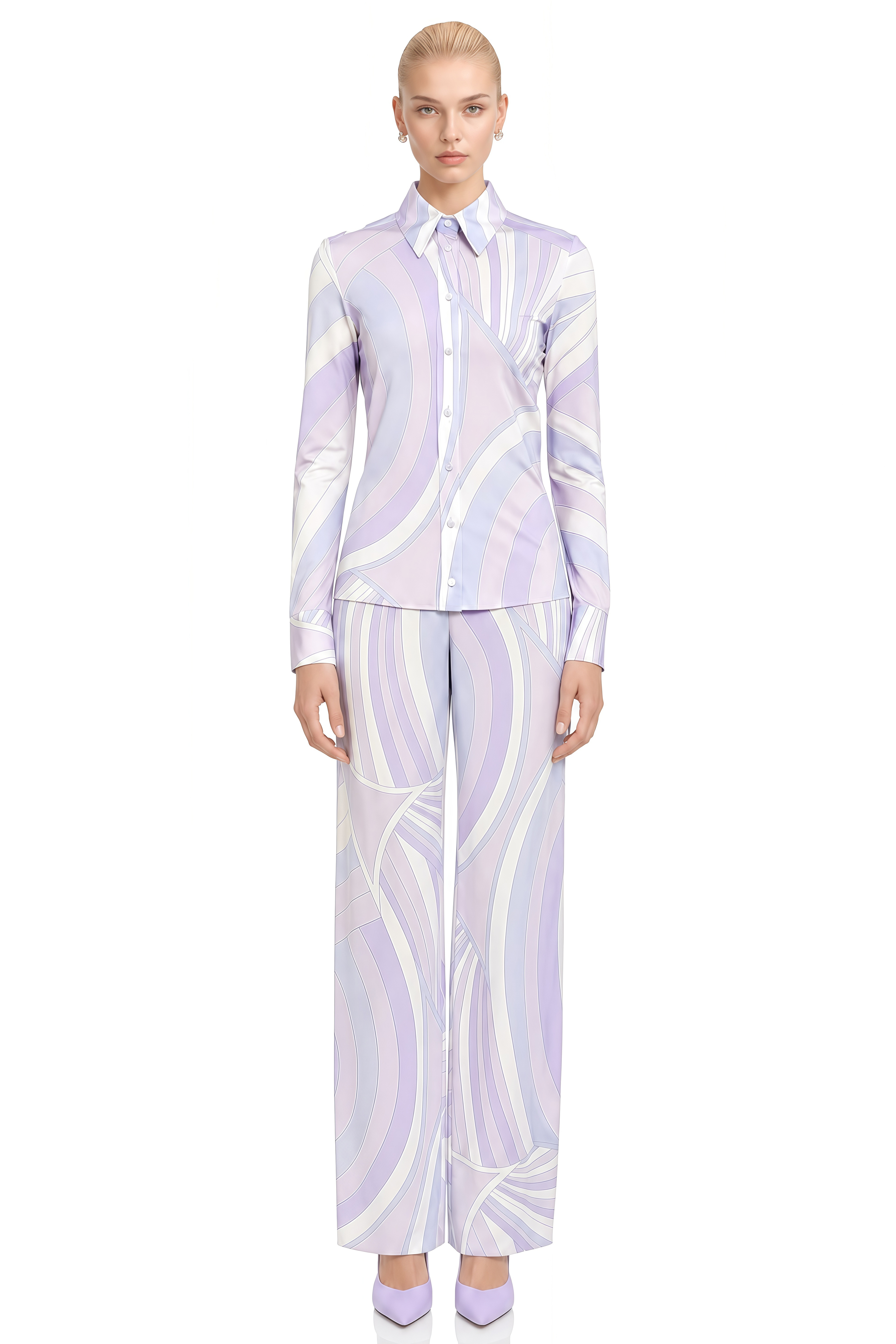 Diana Purple Abstract Print Long Sleeves Blouse & Trousers Set