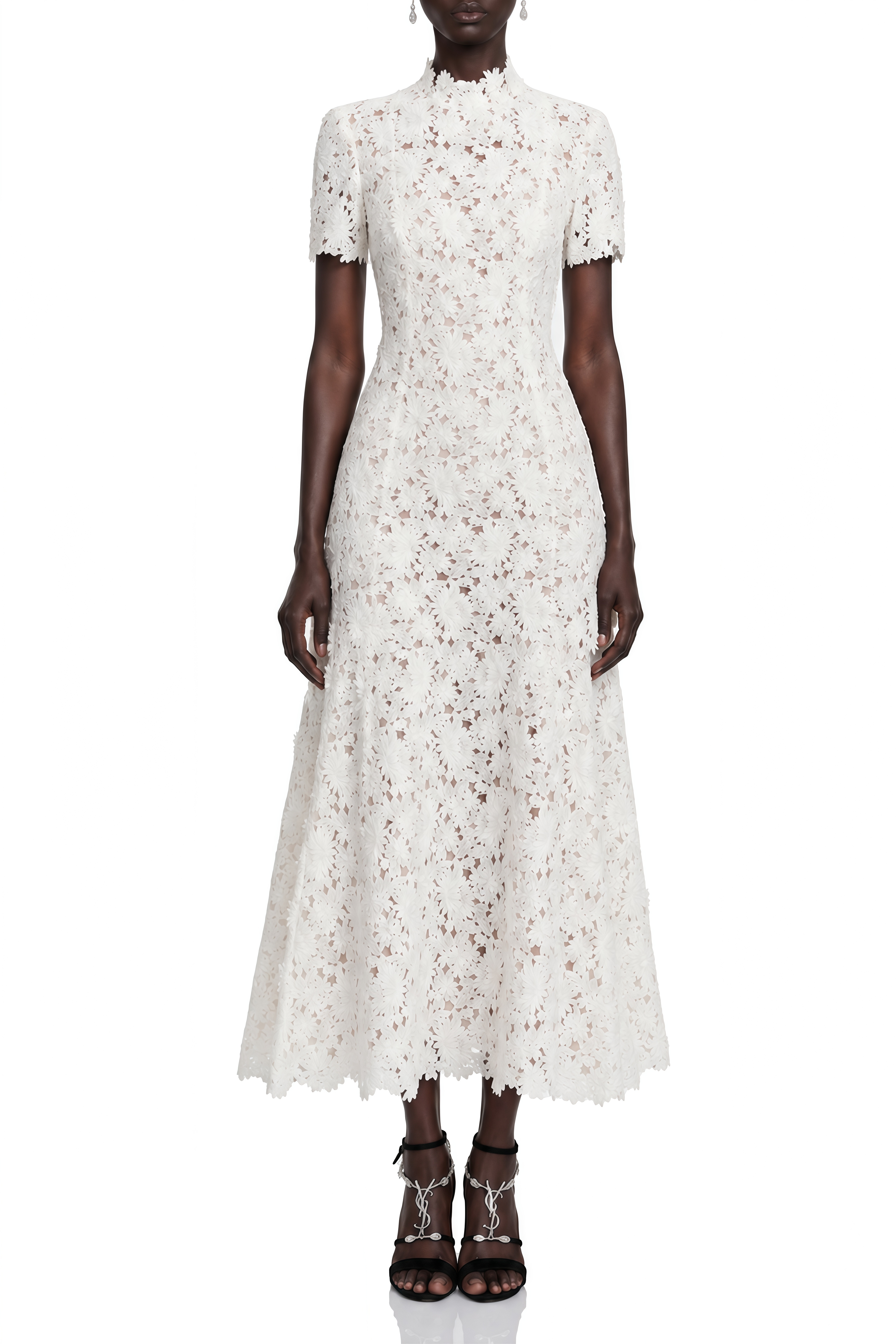 Daisy White Floral Lace Midi Dress