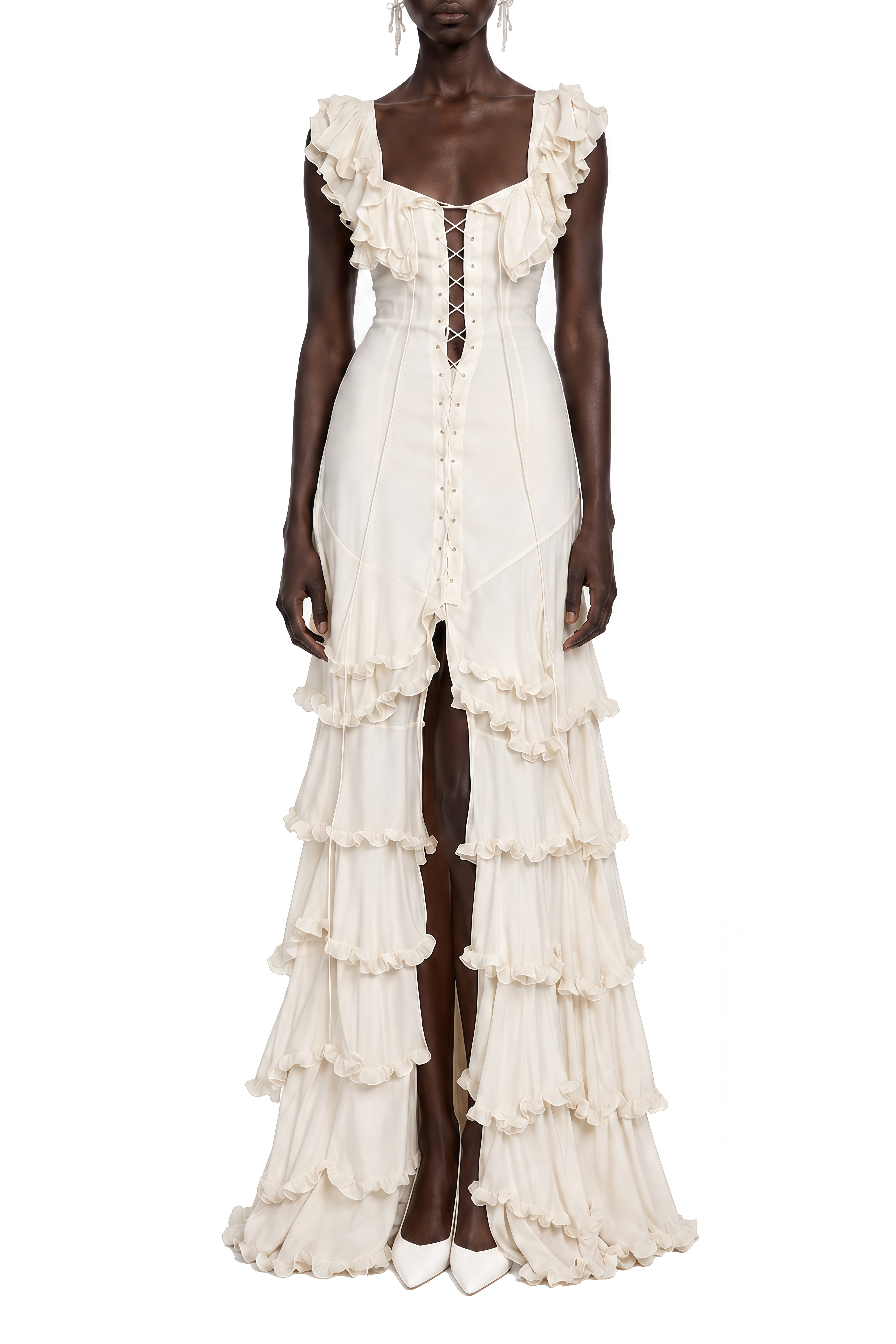 Audrey White Sleeveless Ruffled Maxi Dress