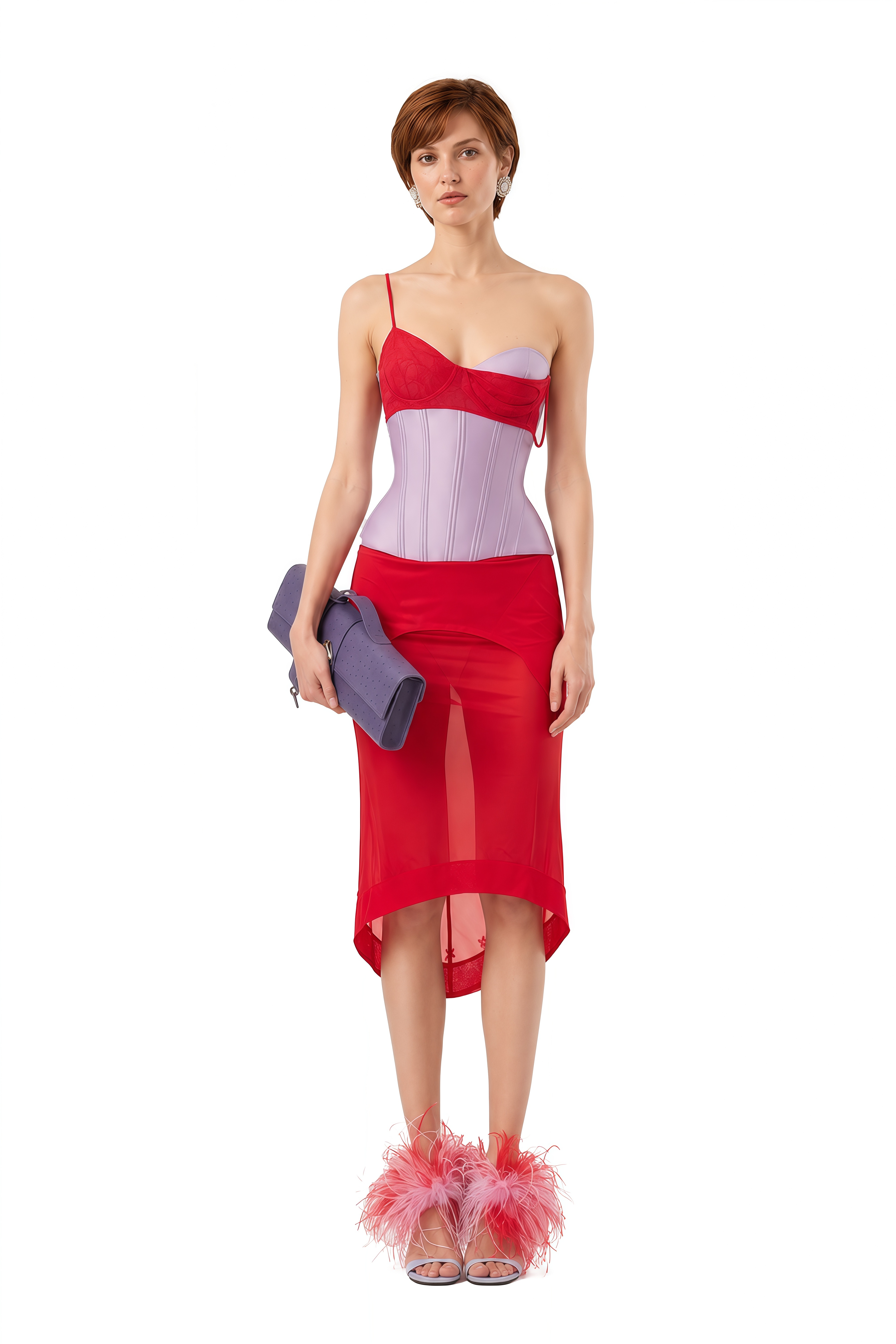 Belle Red Sleeveless Draped Top & Skirt Set