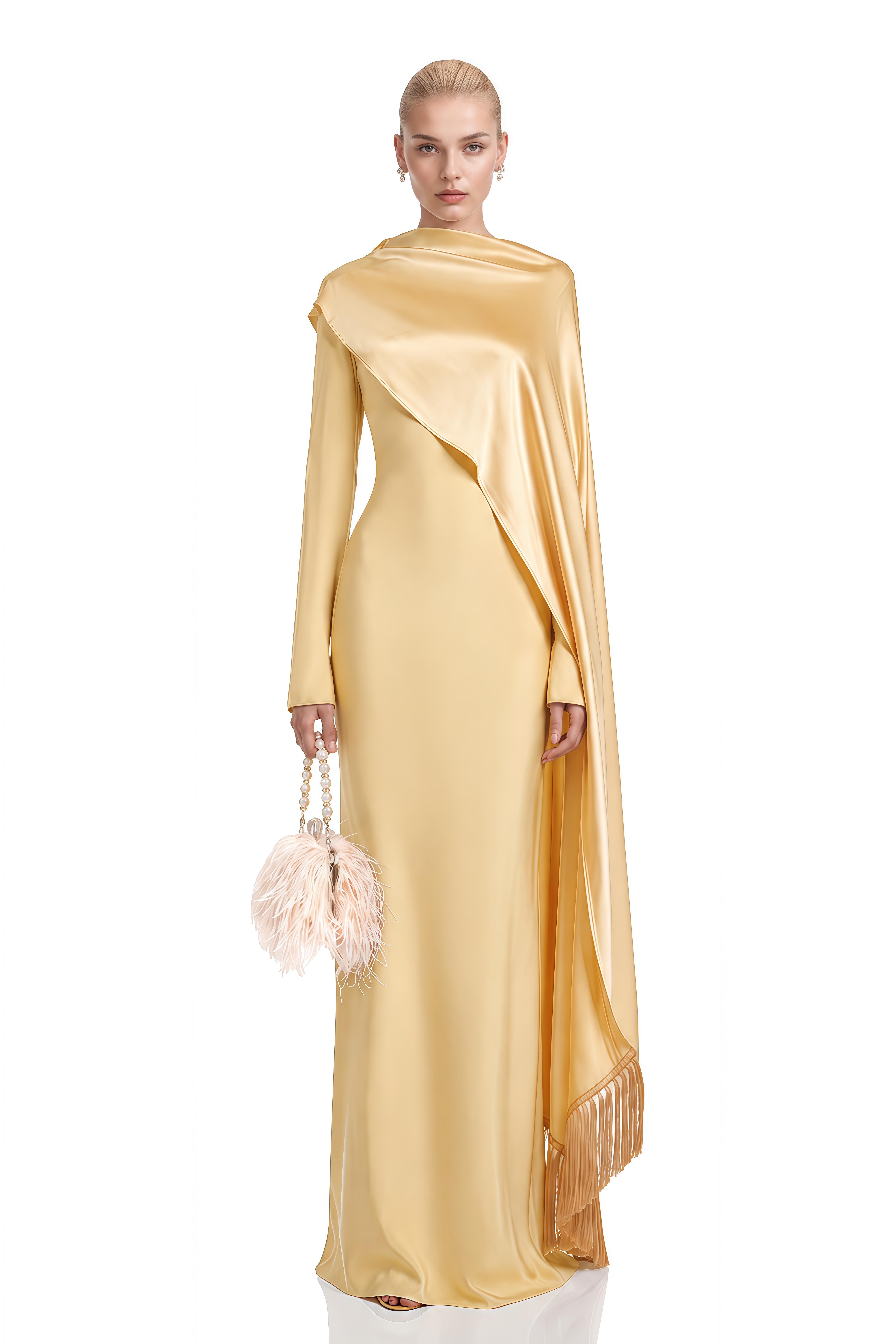 Victoria Yellow Long Sleeves Shawl Maxi Dress