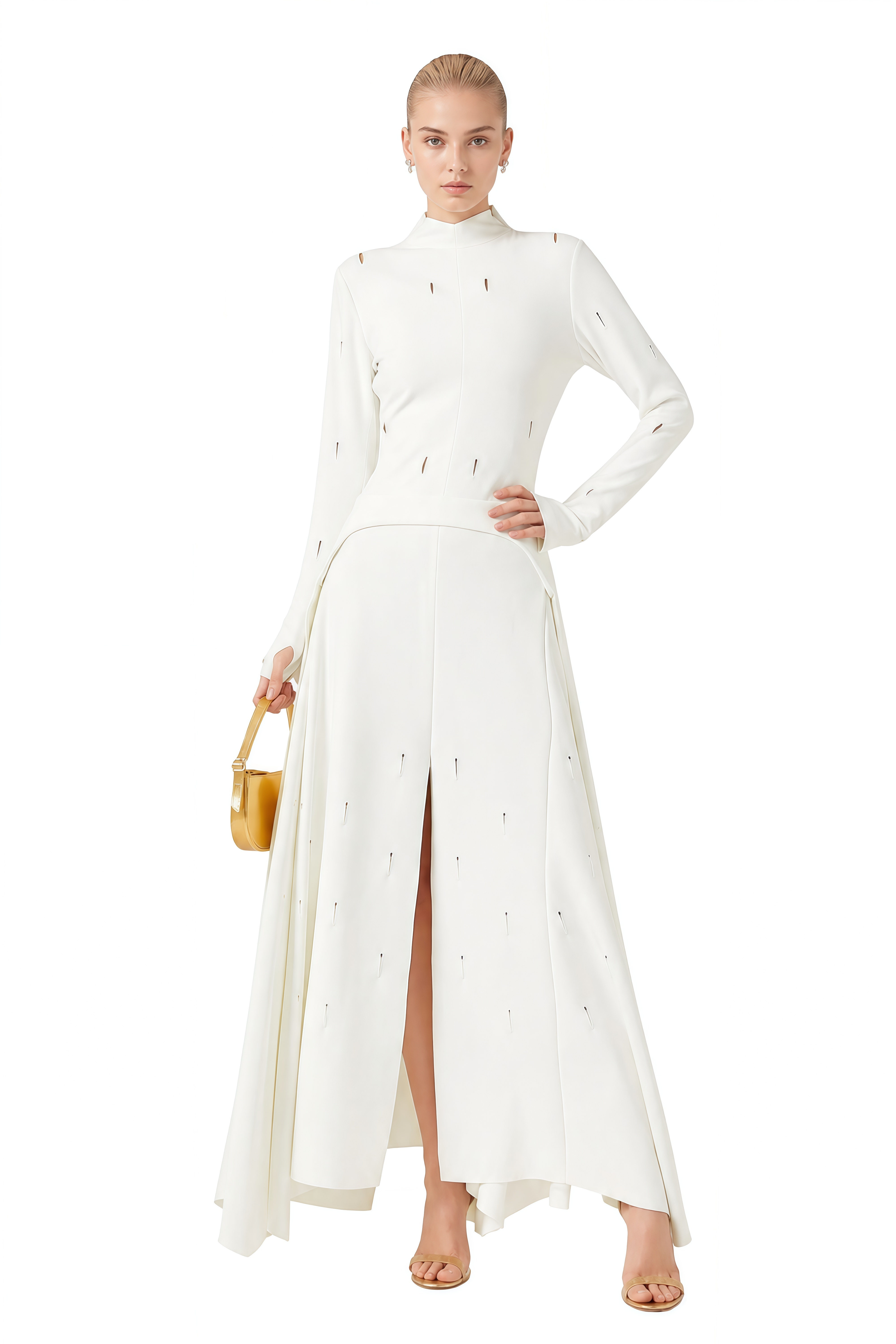 Portia White Turtleneck Asymmetrical Top & Skirt Set