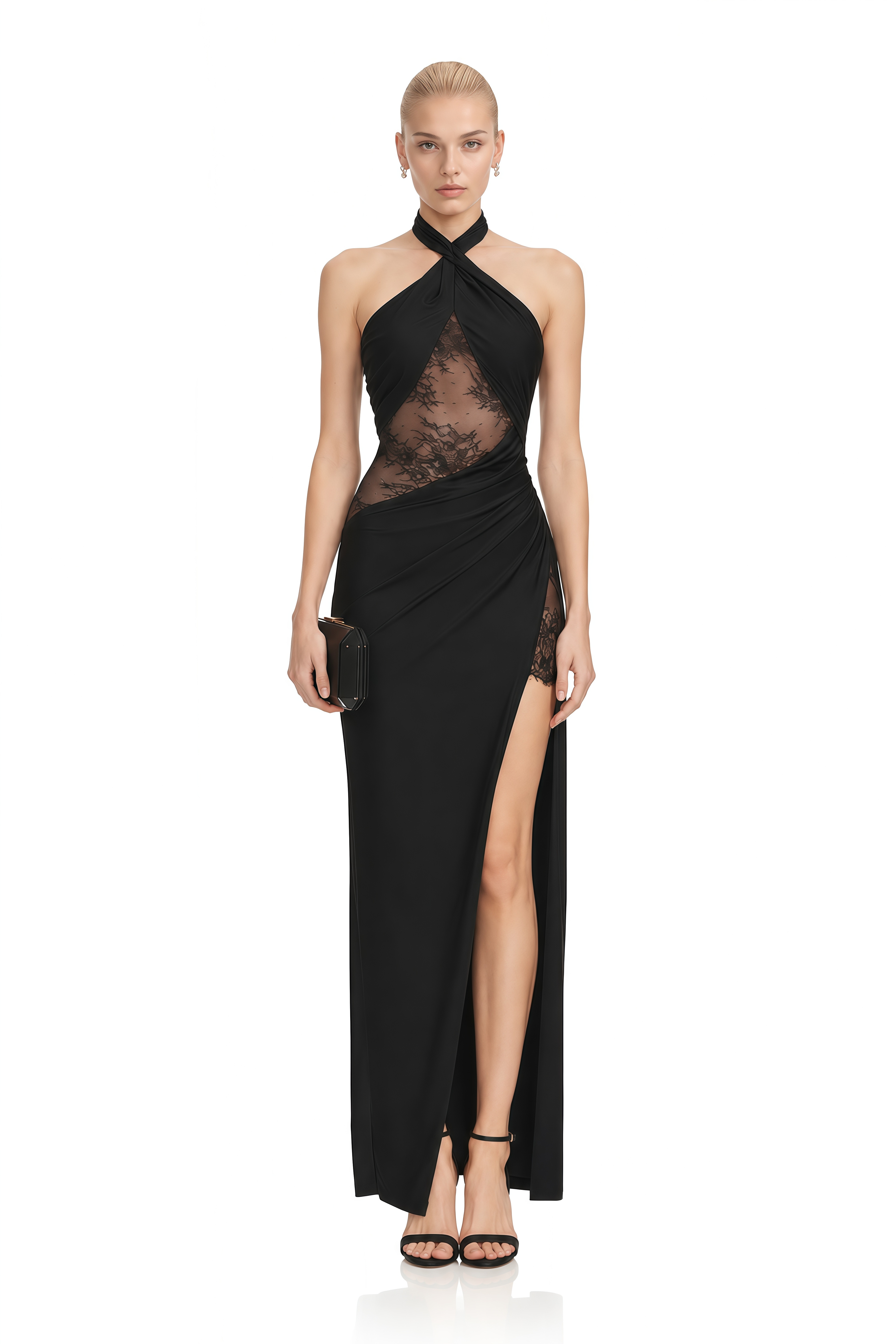 Amara Black Halterneck Lace Maxi Dress