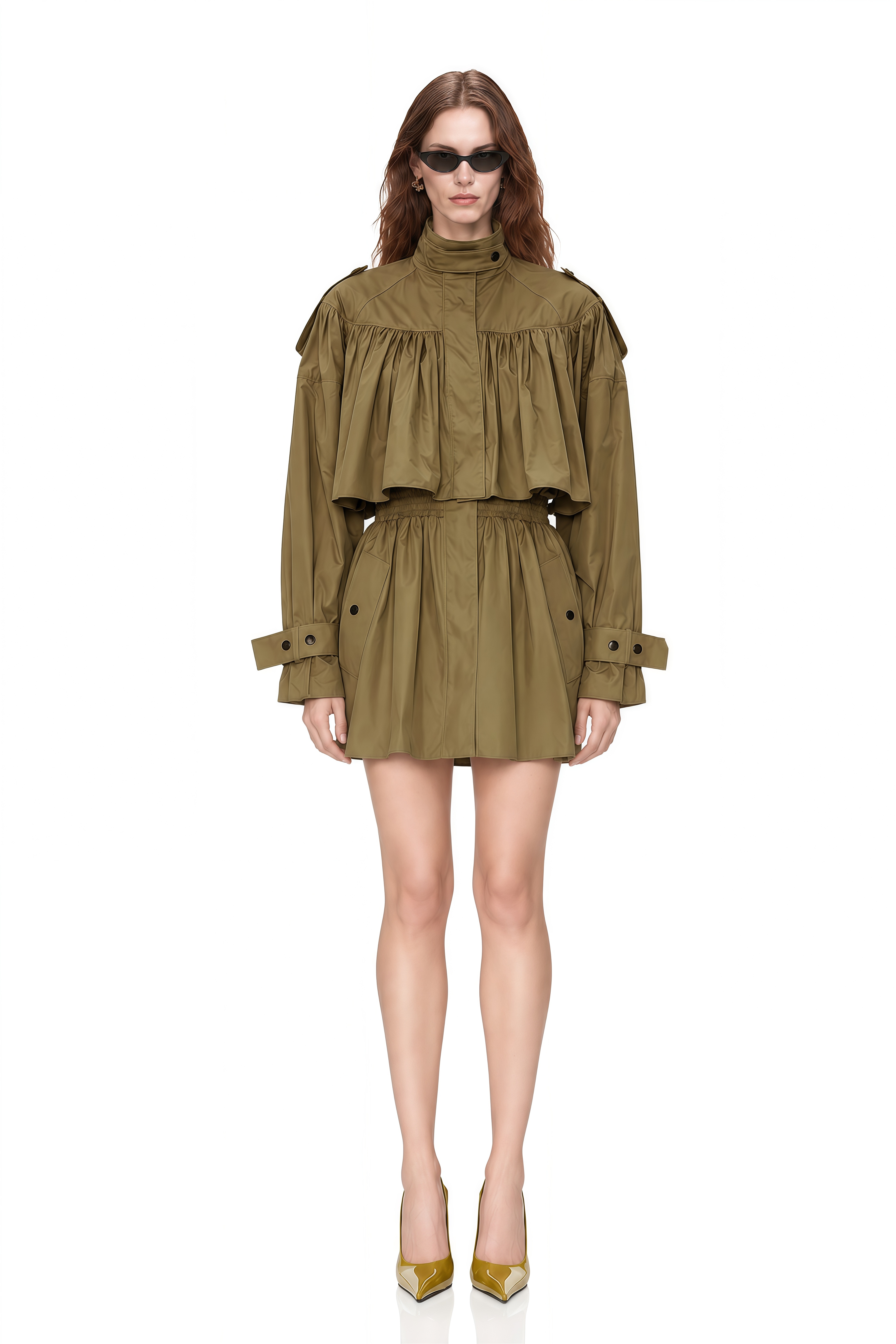 Iris Beige Turtleneck Ruched Jacket
