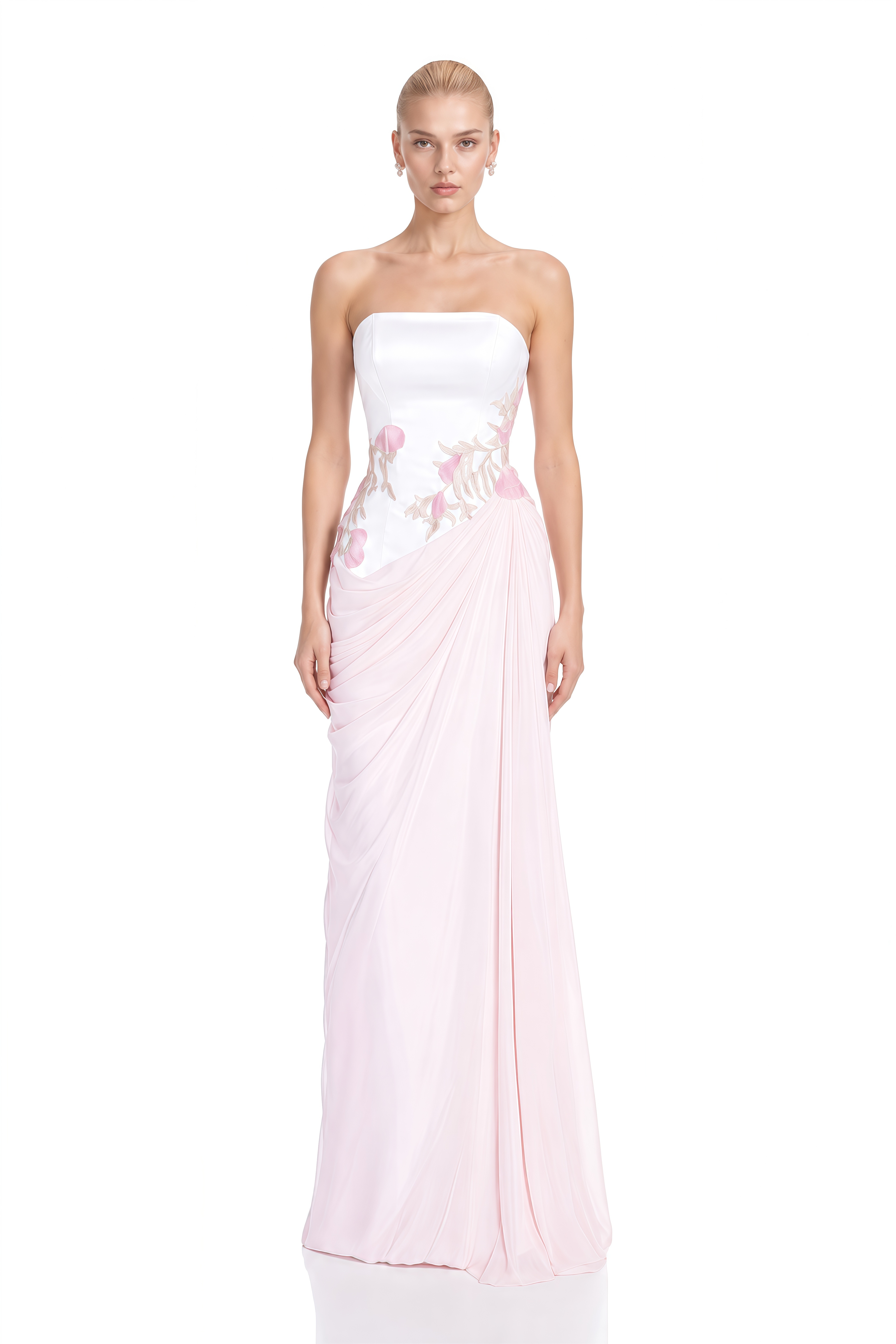 Odette Pink Strapless Floral Embroidery Maxi Dress
