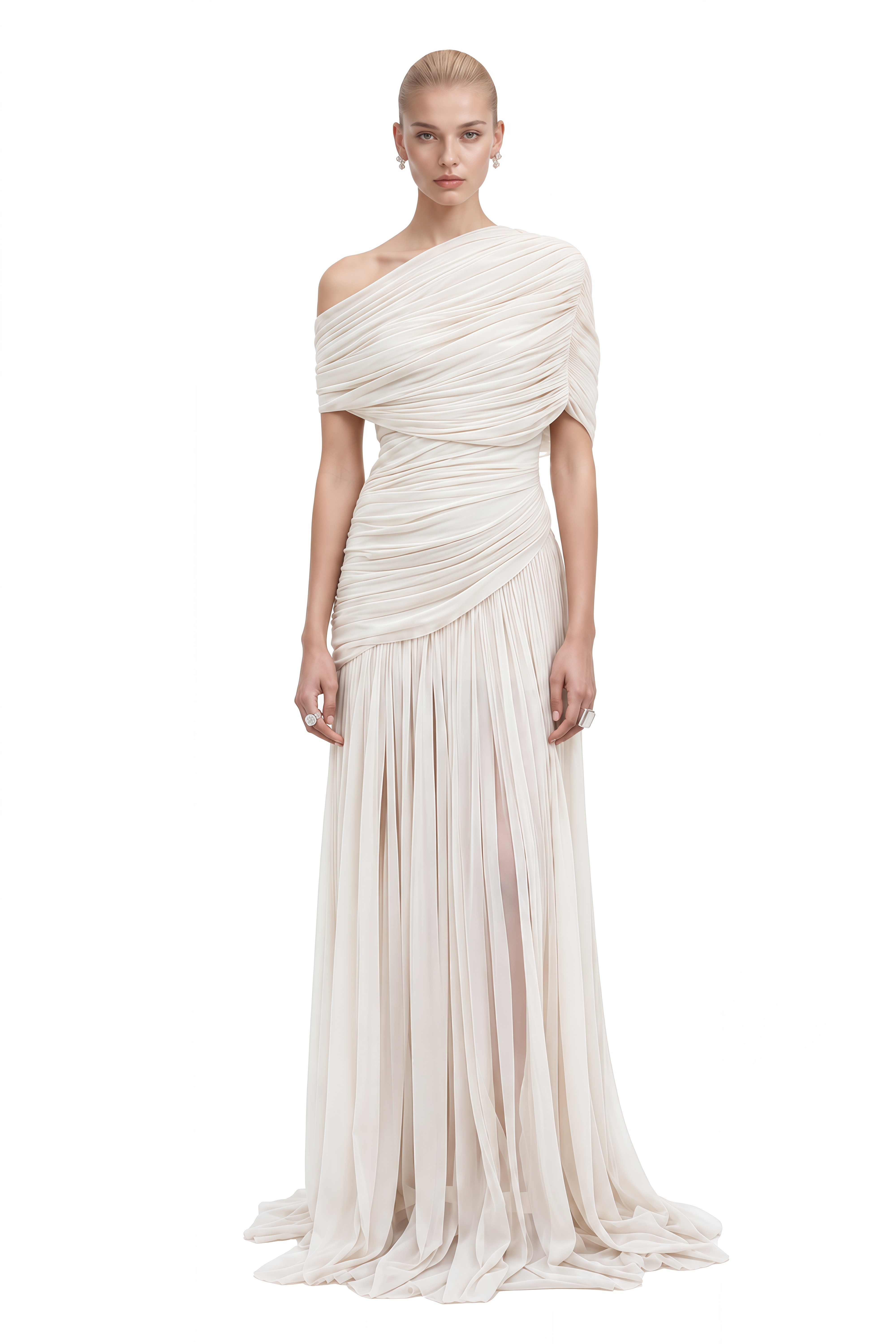 Eulalia White One-Shoulder Ruched Maxi Dress