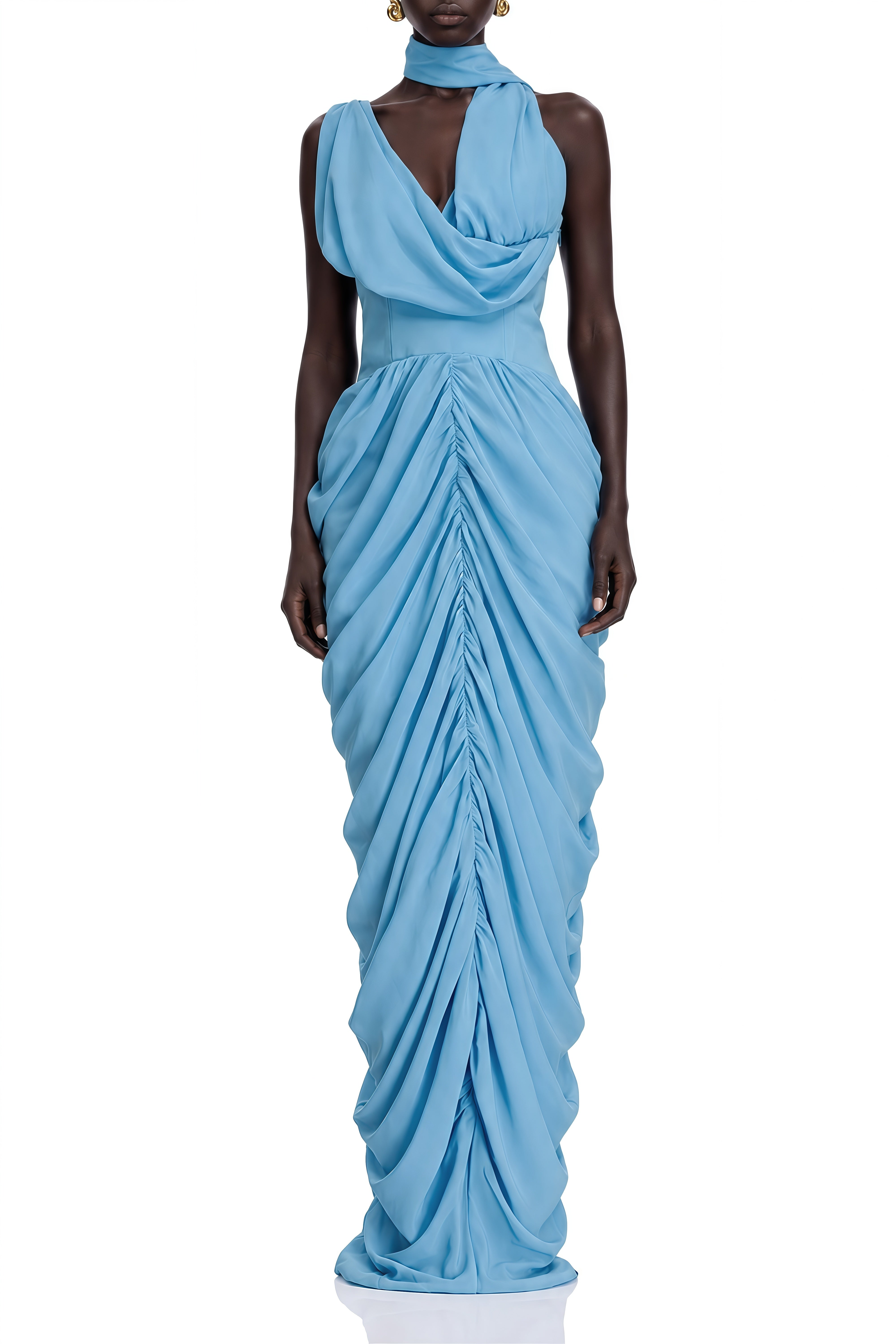 Celine Dark Blue Sleeveless Ruched Maxi Dress