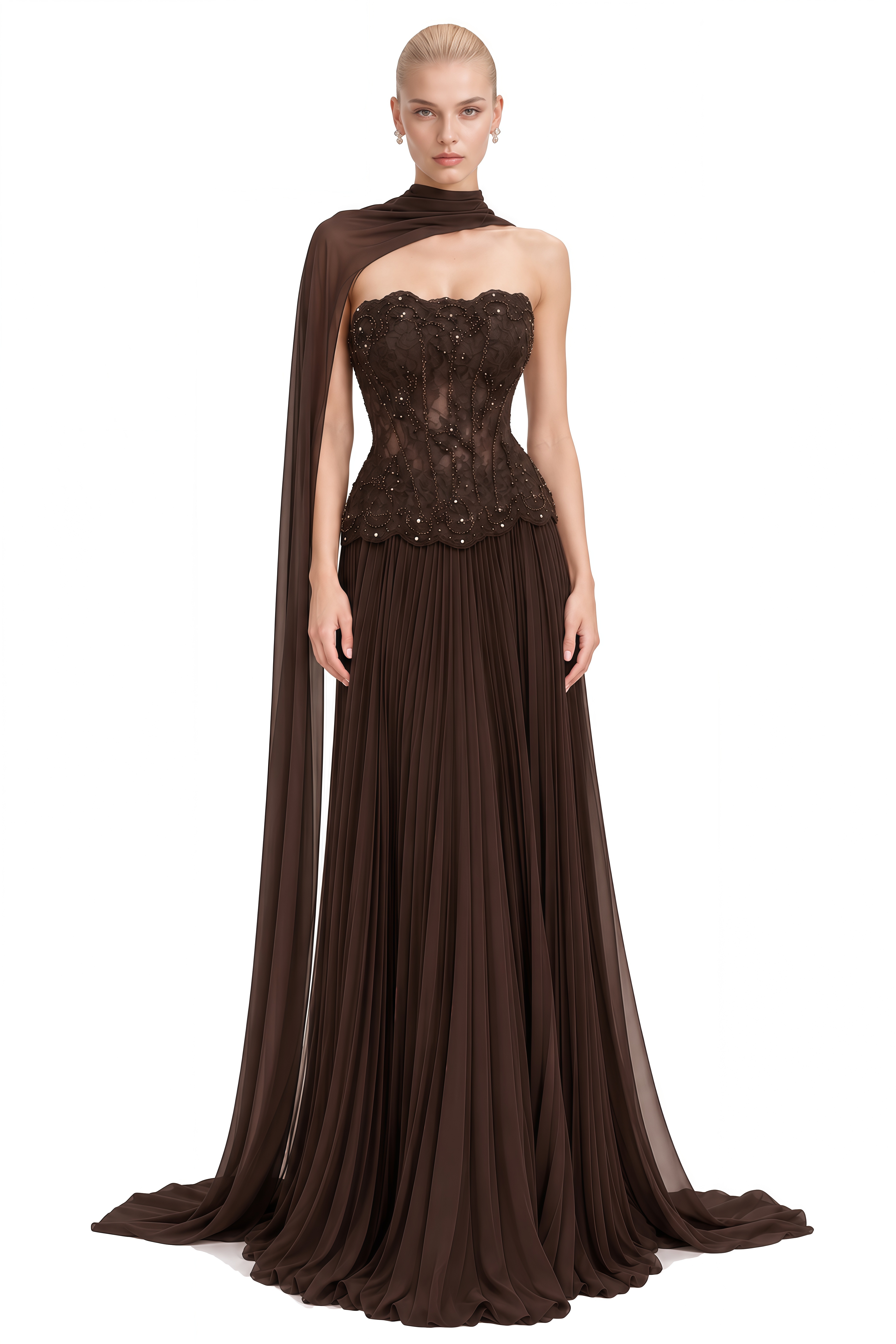 Eloise Chocolate Brown Strapless Embellished Maxi Dress