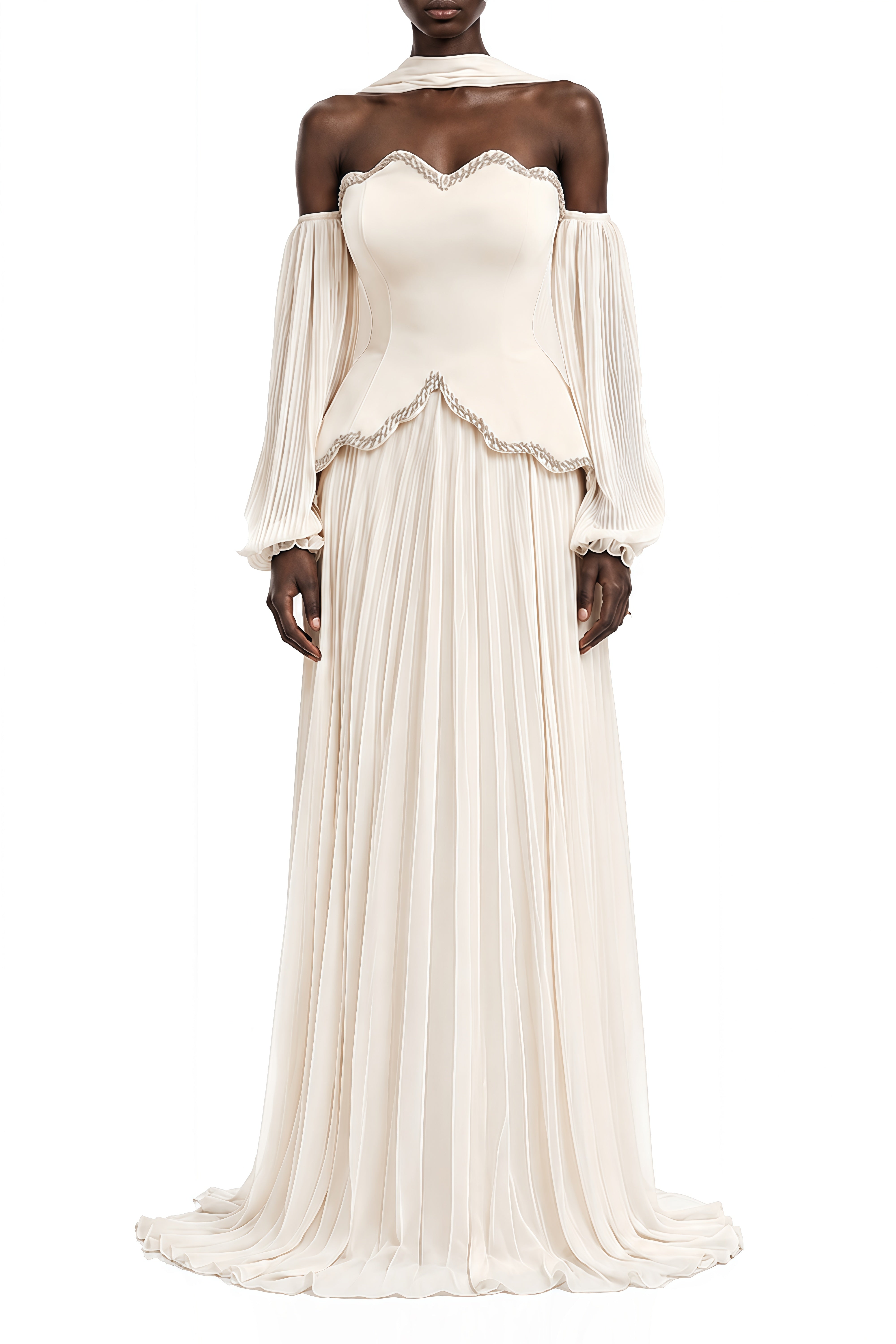 Adeline White Off Shoulder Pleated Maxi Dress