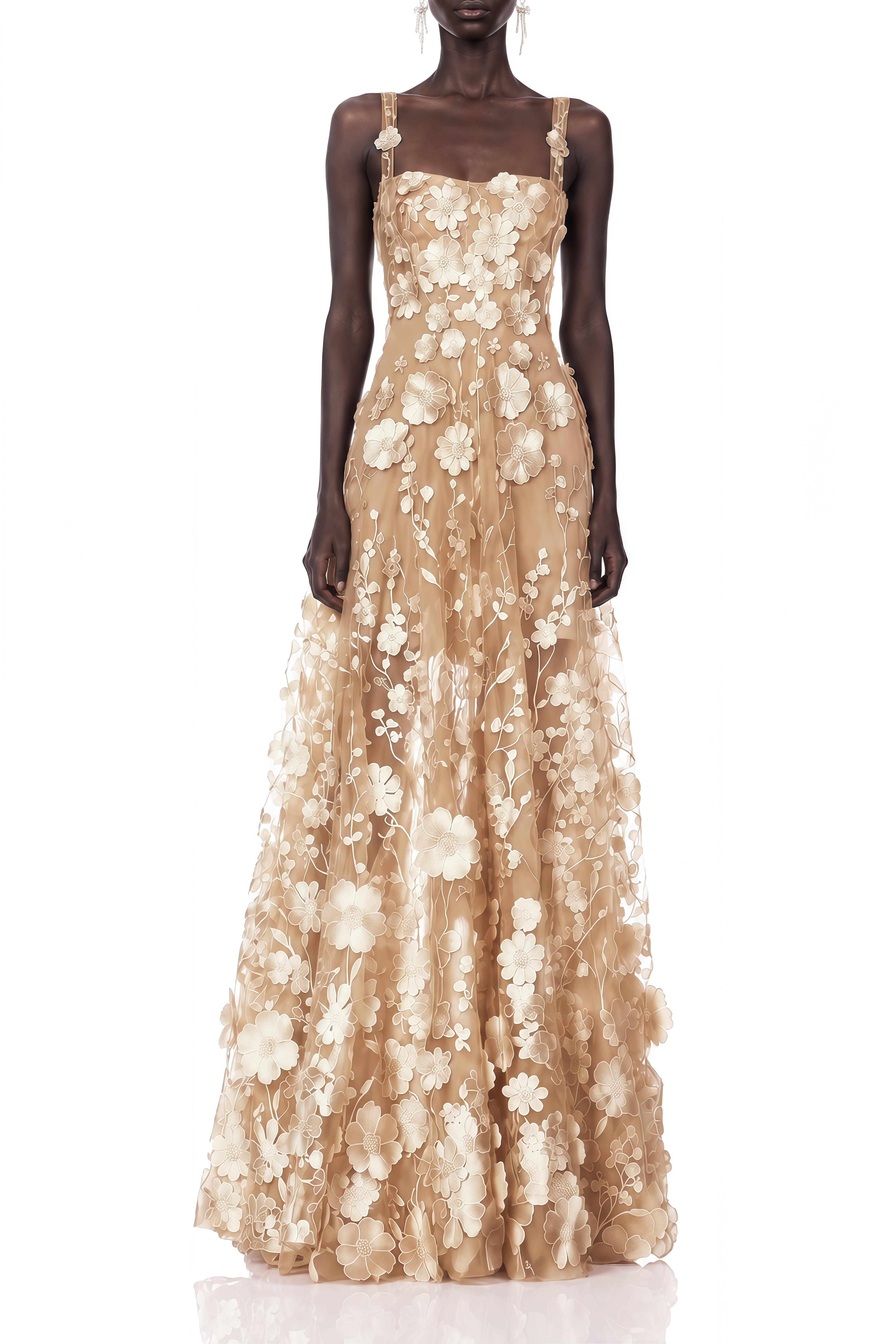 Daphne Beige Floral Sleeveless Maxi Dress