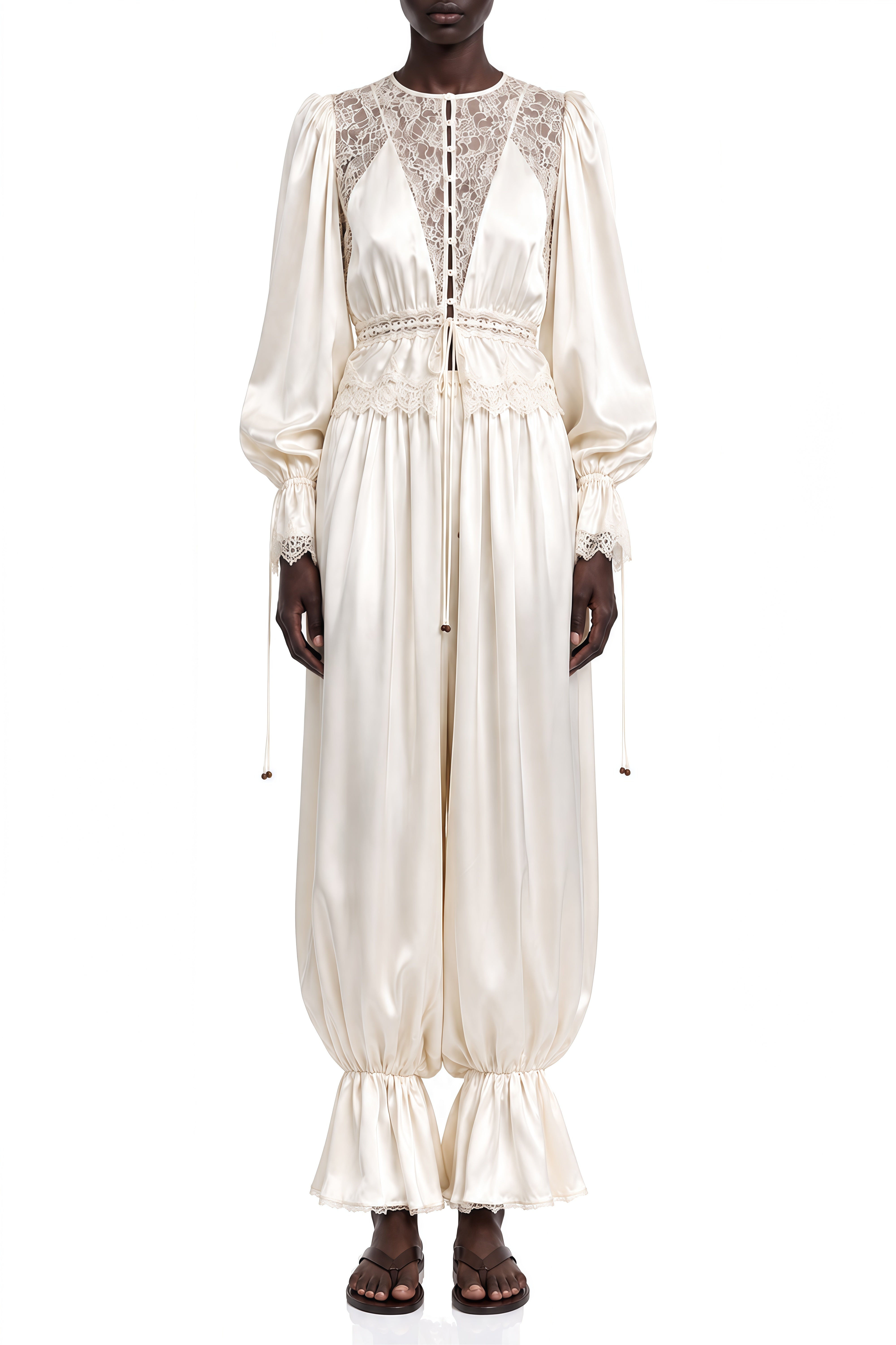 Juliet White Puff Sleeve Lace Top & Trousers Set