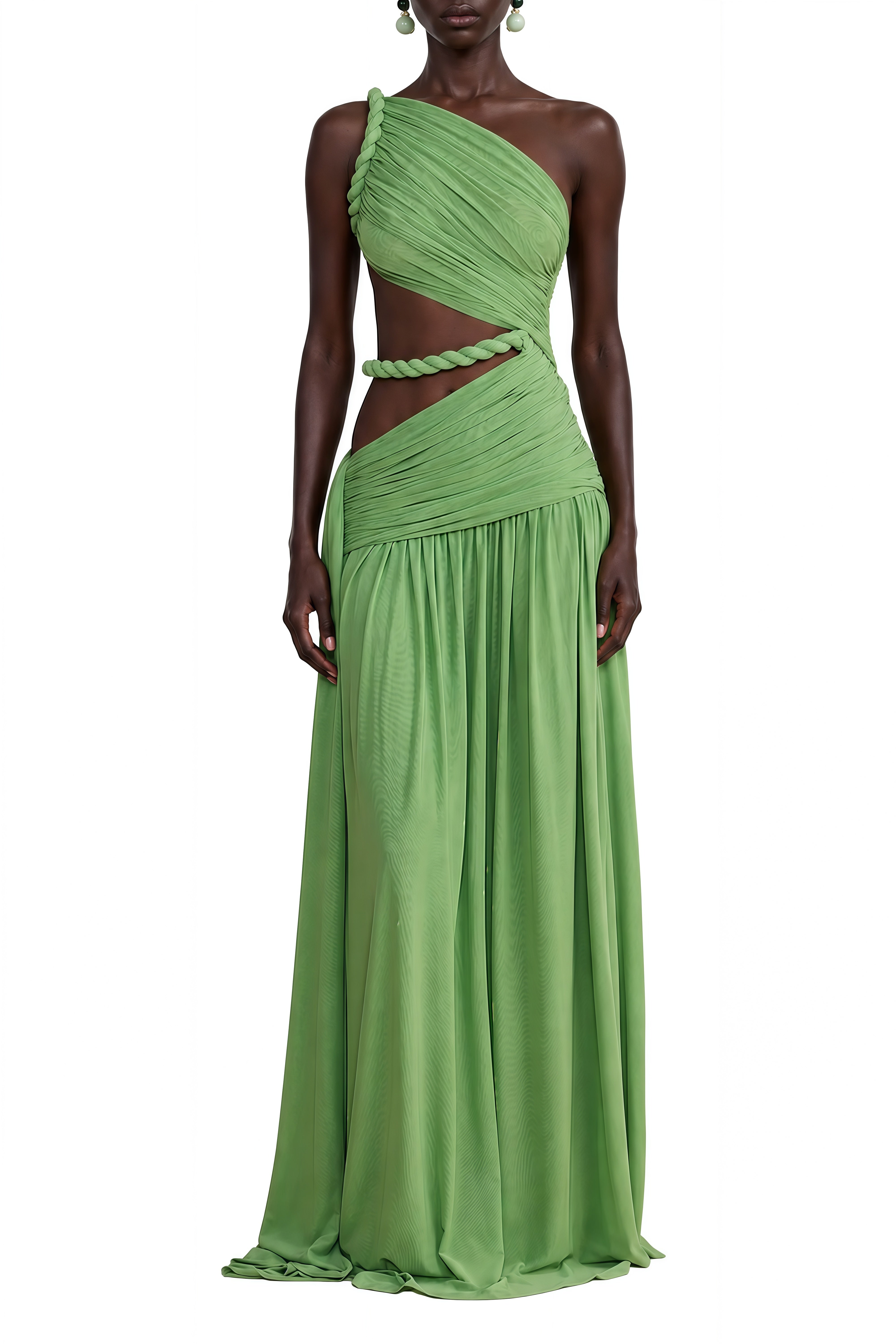 Juliet Green Asymmetrical Cut-Out Maxi Dress
