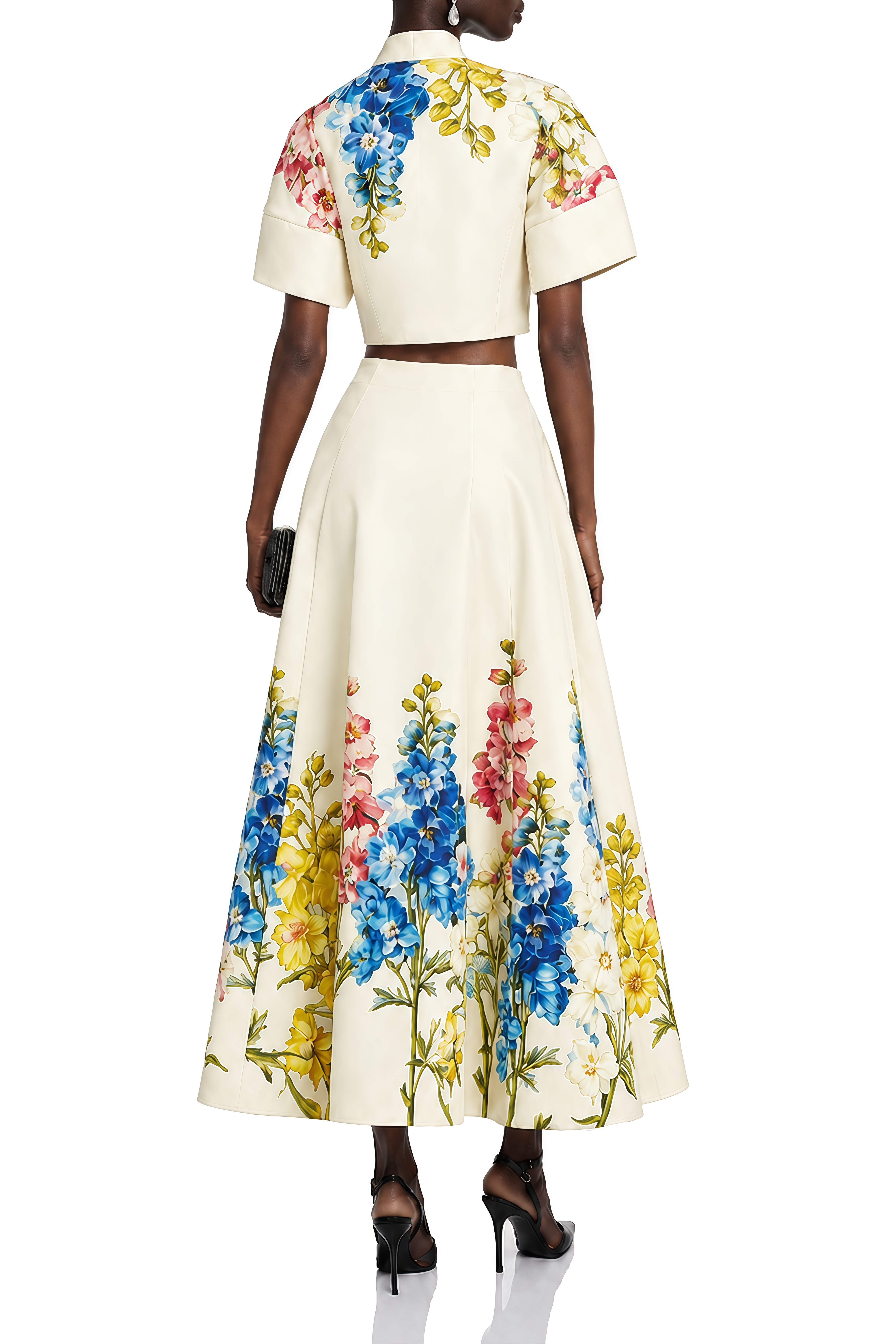 Amara White Floral Print Turtleneck Top & Skirt Set