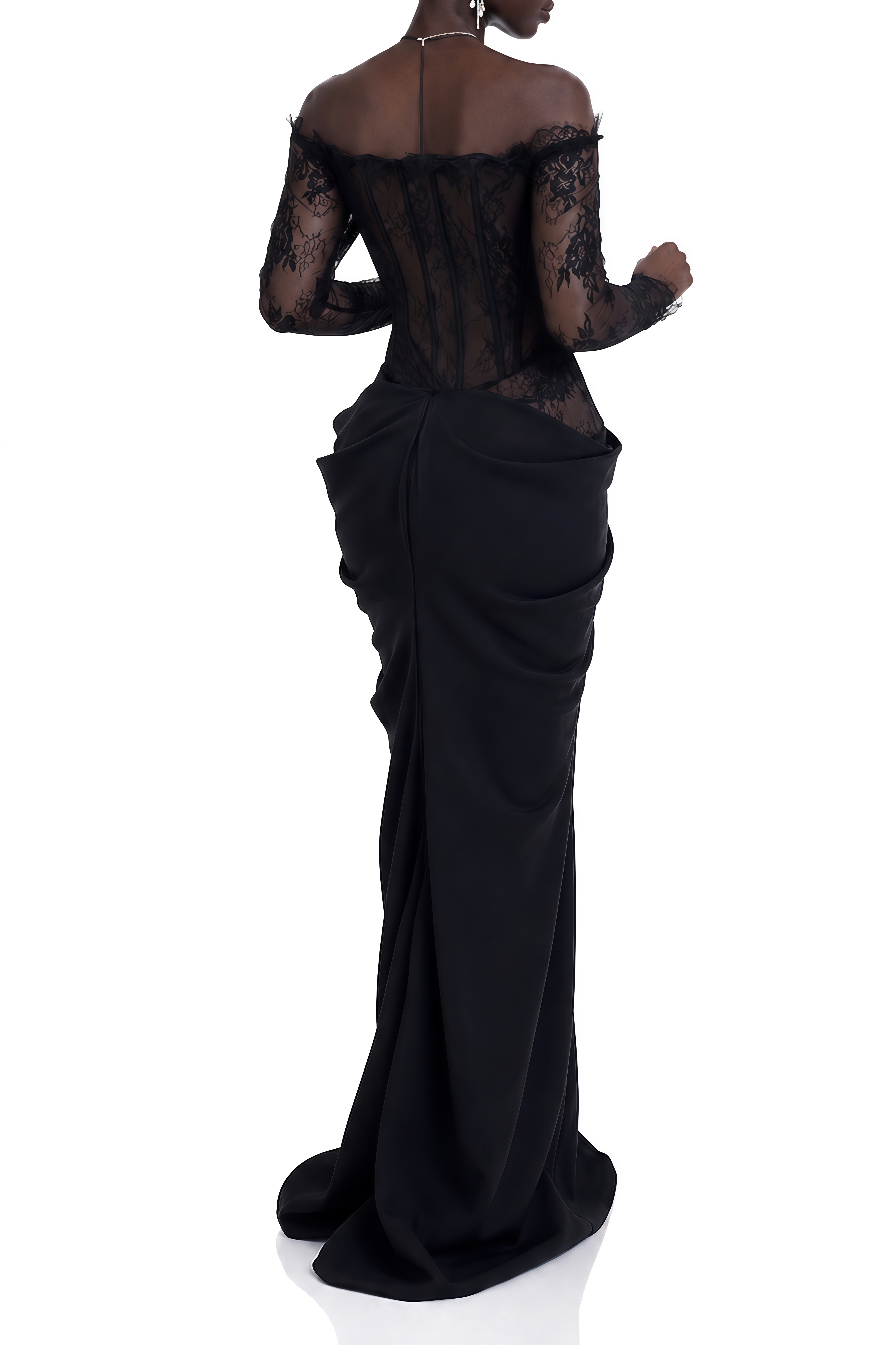 Clio Black Off Shoulder Lace Maxi Dress