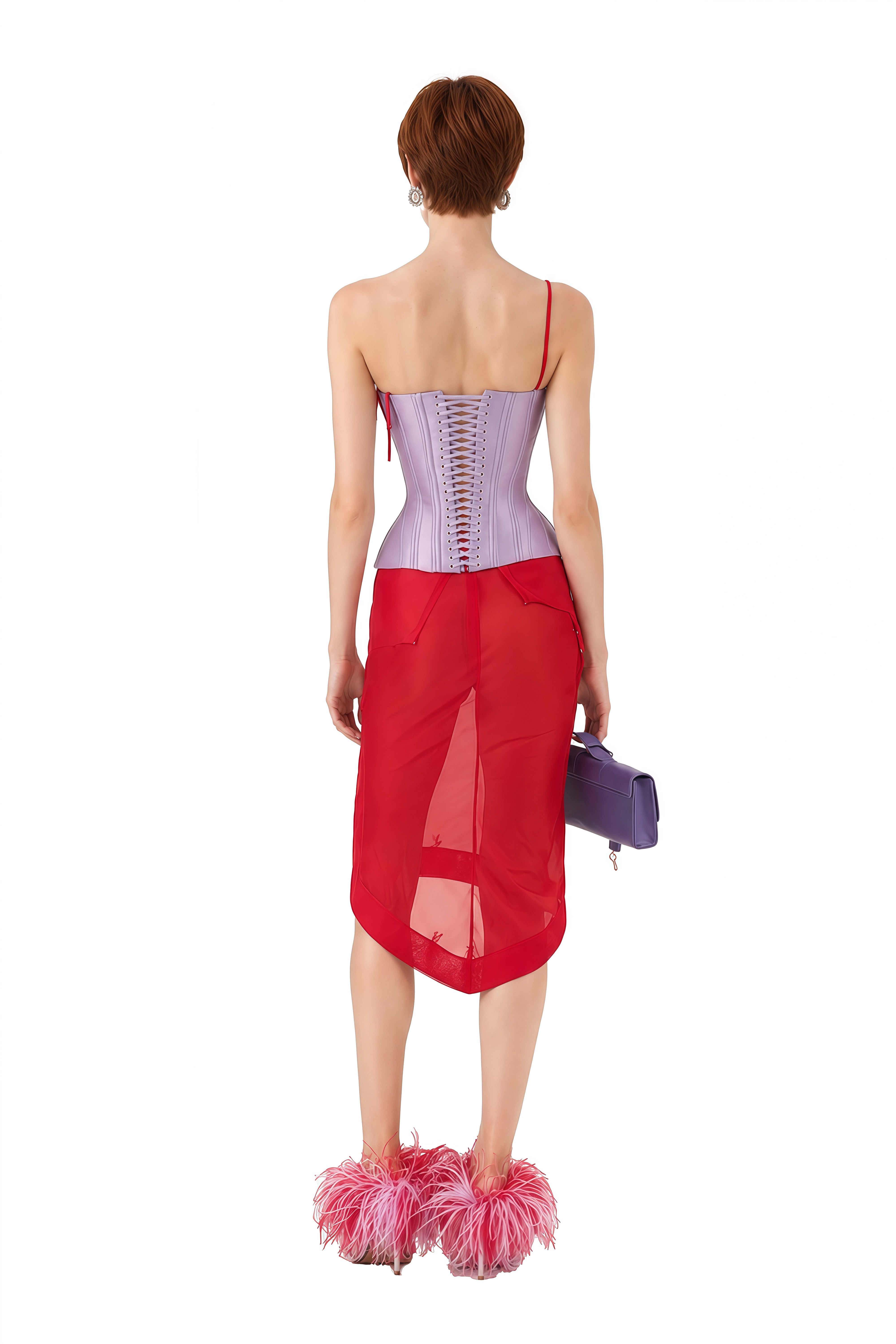 Belle Red Sleeveless Draped Top & Skirt Set