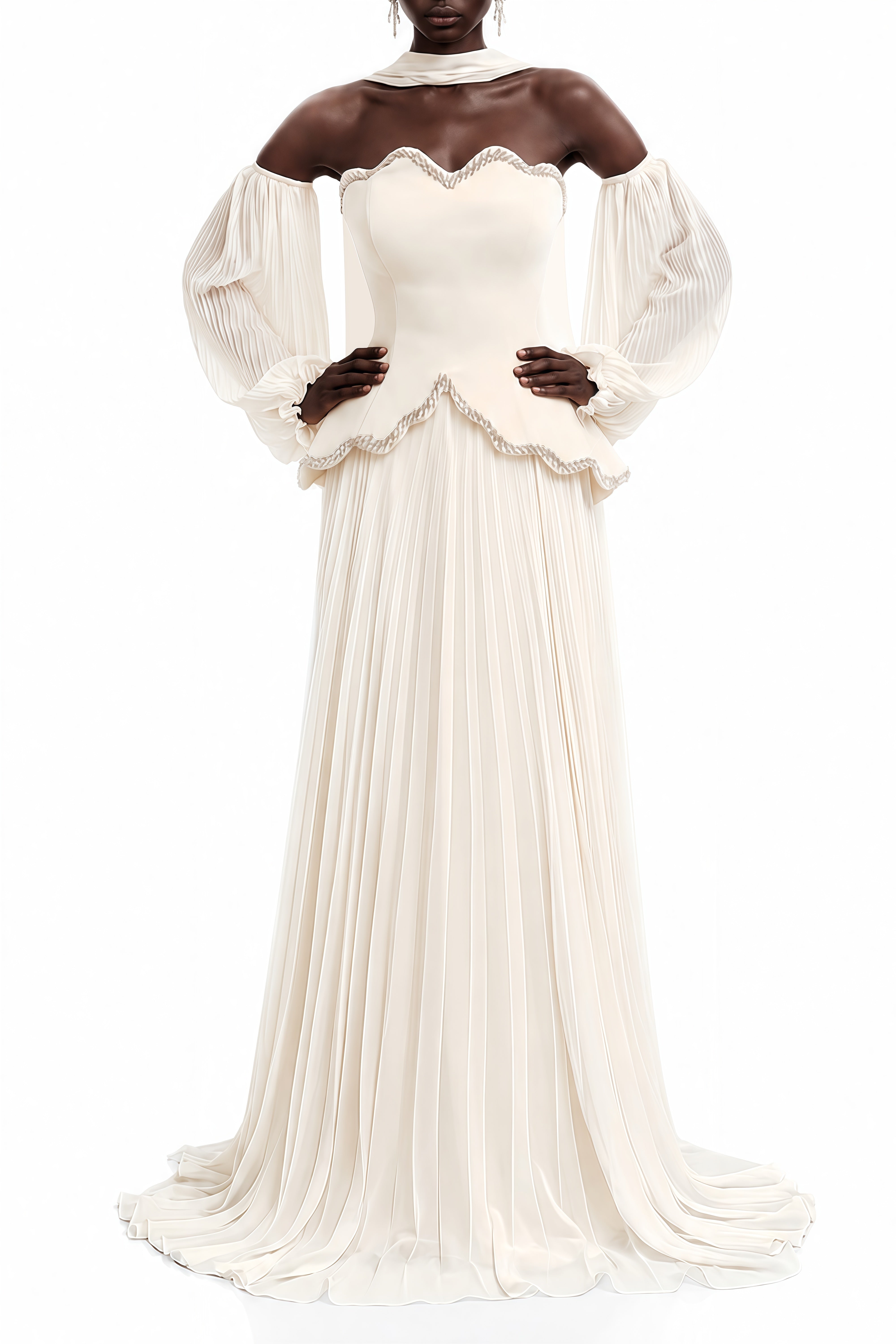 Adeline White Off Shoulder Pleated Maxi Dress