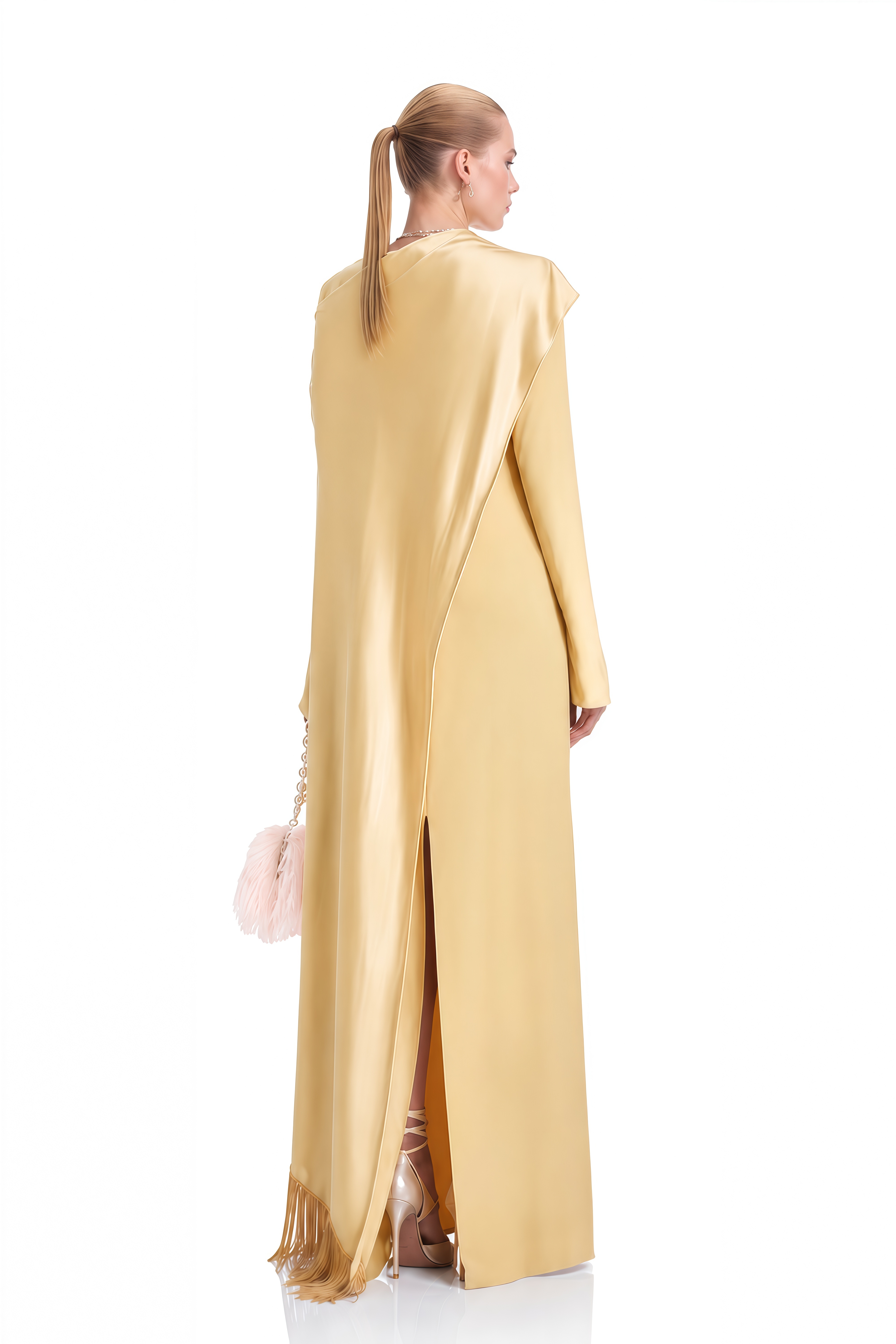 Victoria Yellow Long Sleeves Shawl Maxi Dress