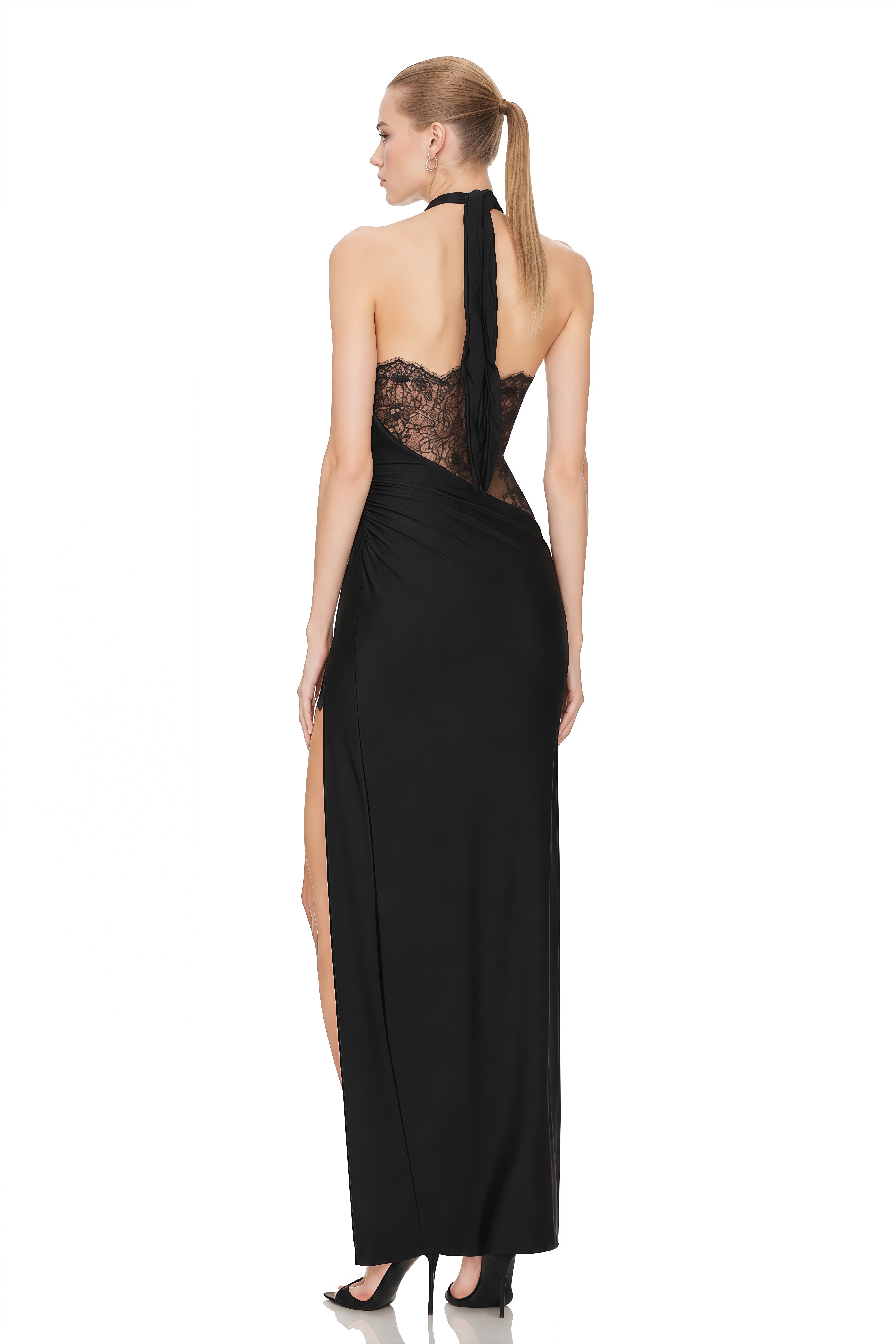 Amara Black Halterneck Lace Maxi Dress