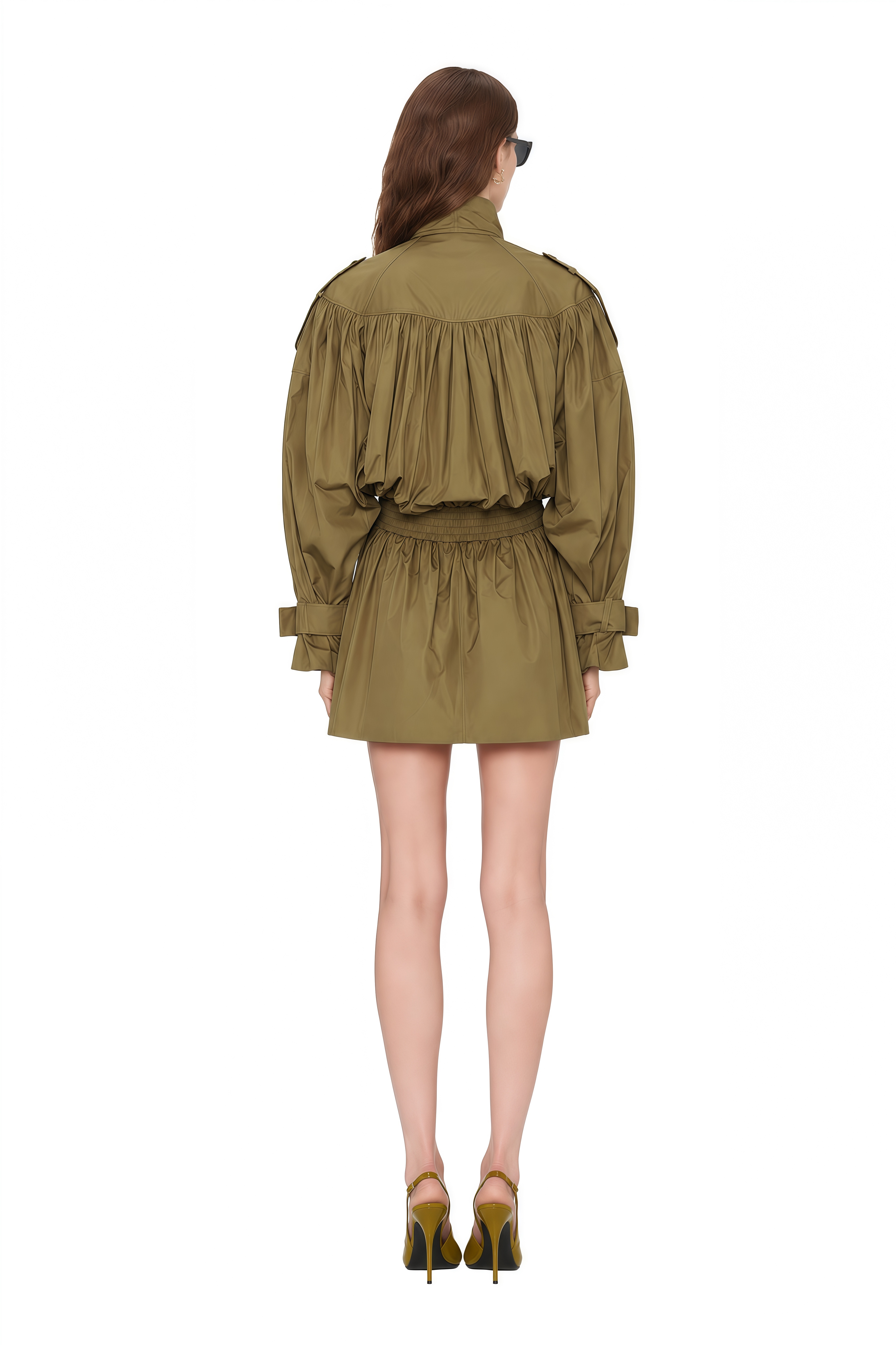 Iris Beige Turtleneck Ruched Jacket