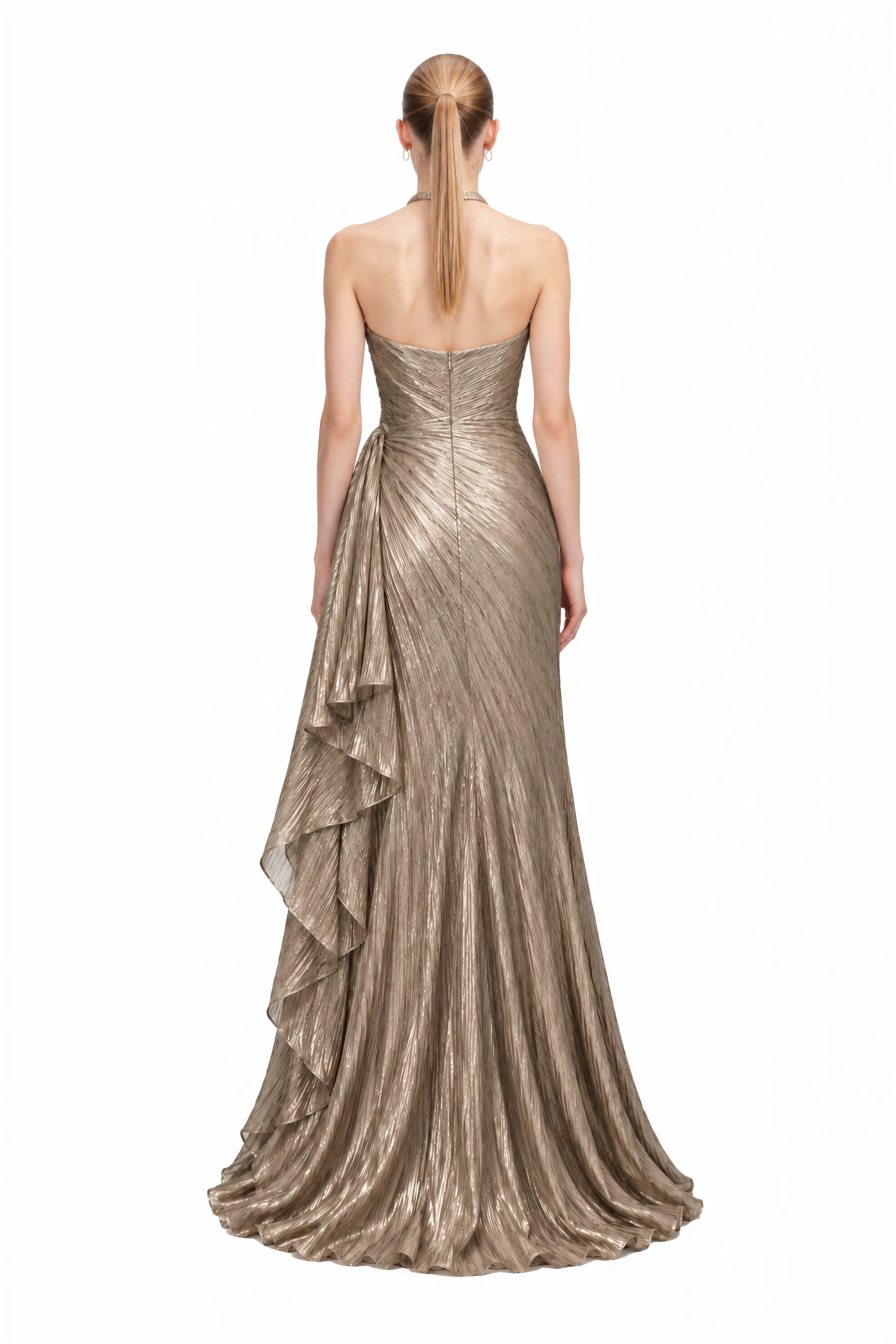 Ember Champagne Halterneck Draped Maxi Dress