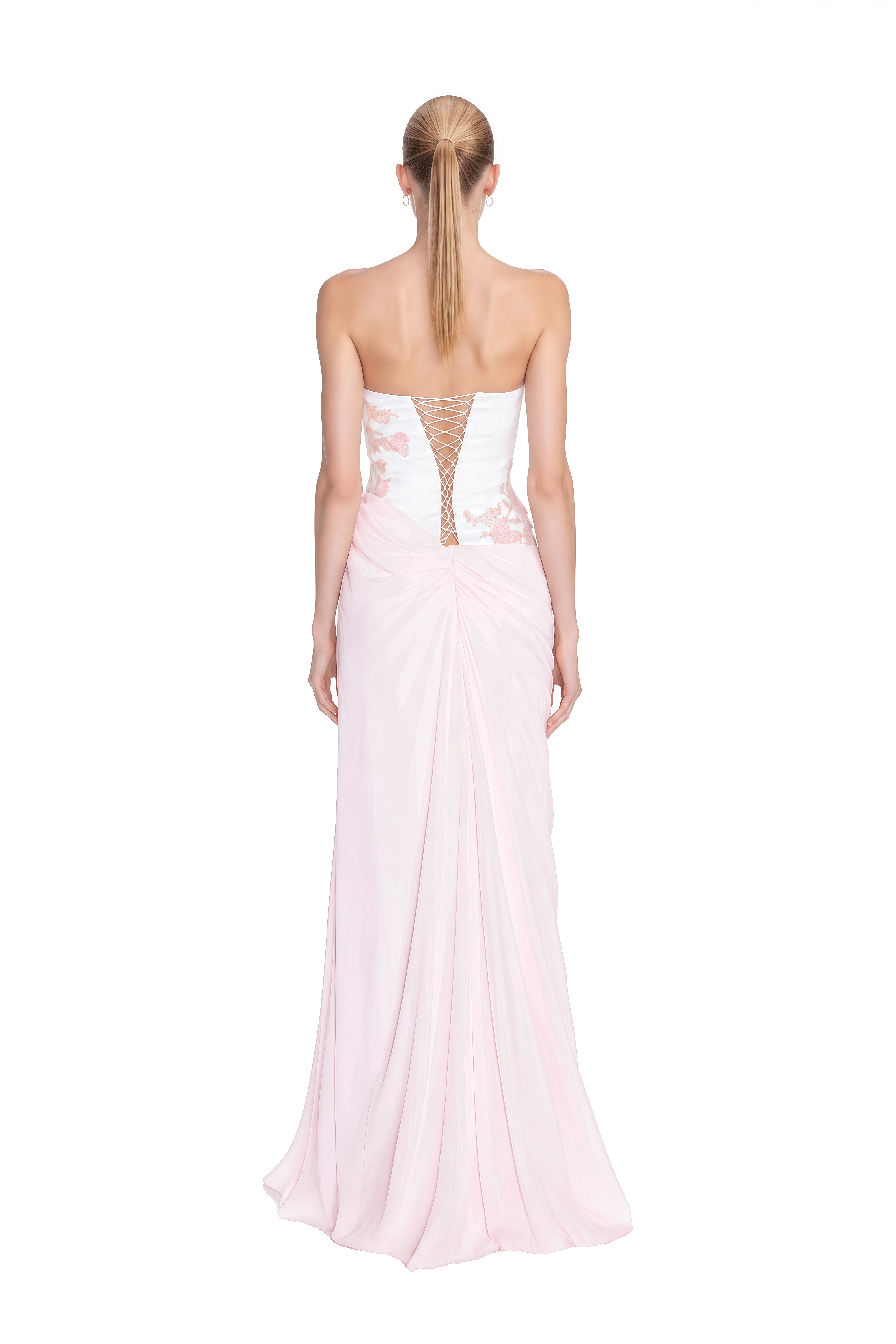 Odette Pink Strapless Floral Embroidery Maxi Dress