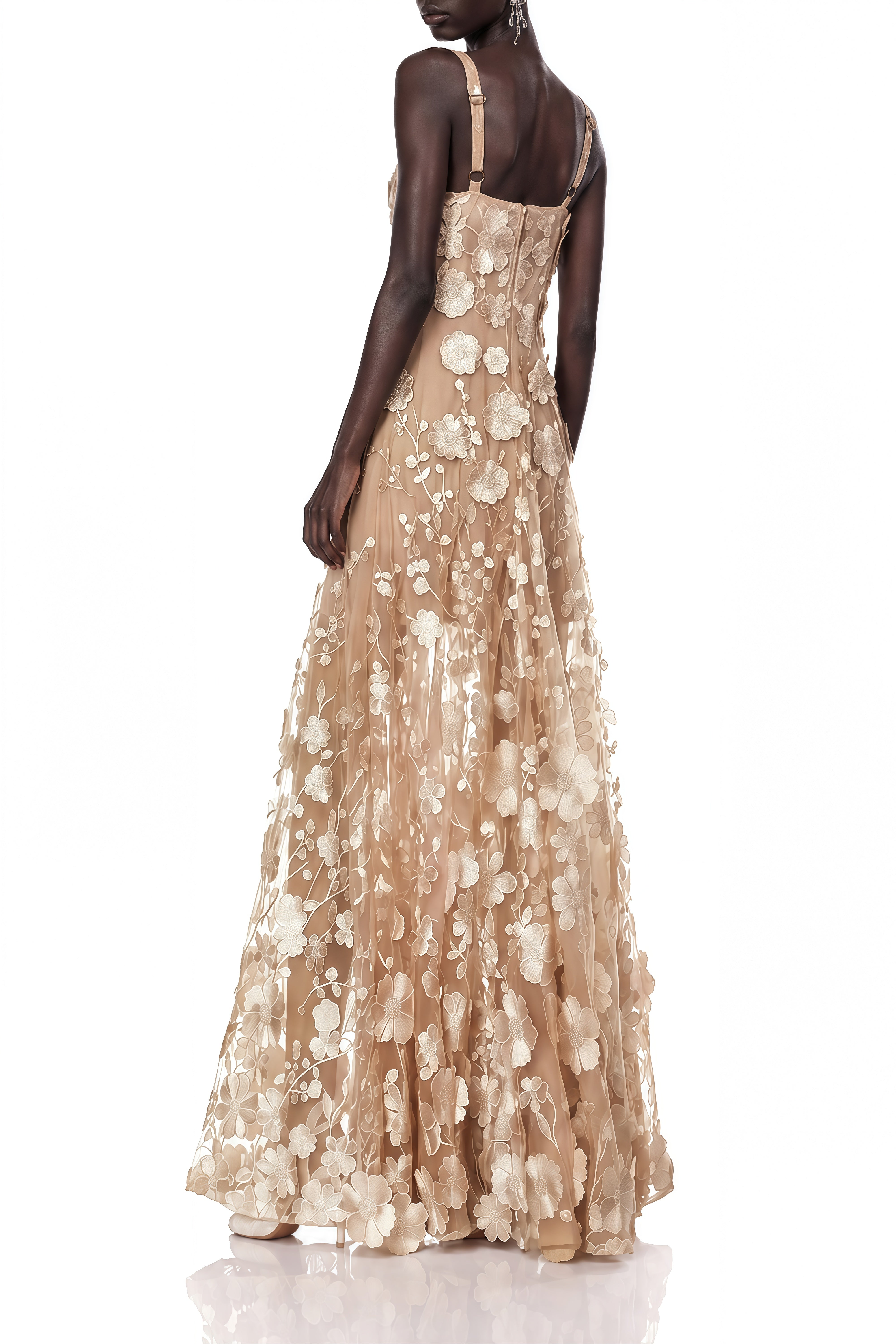 Daphne Beige Floral Sleeveless Maxi Dress