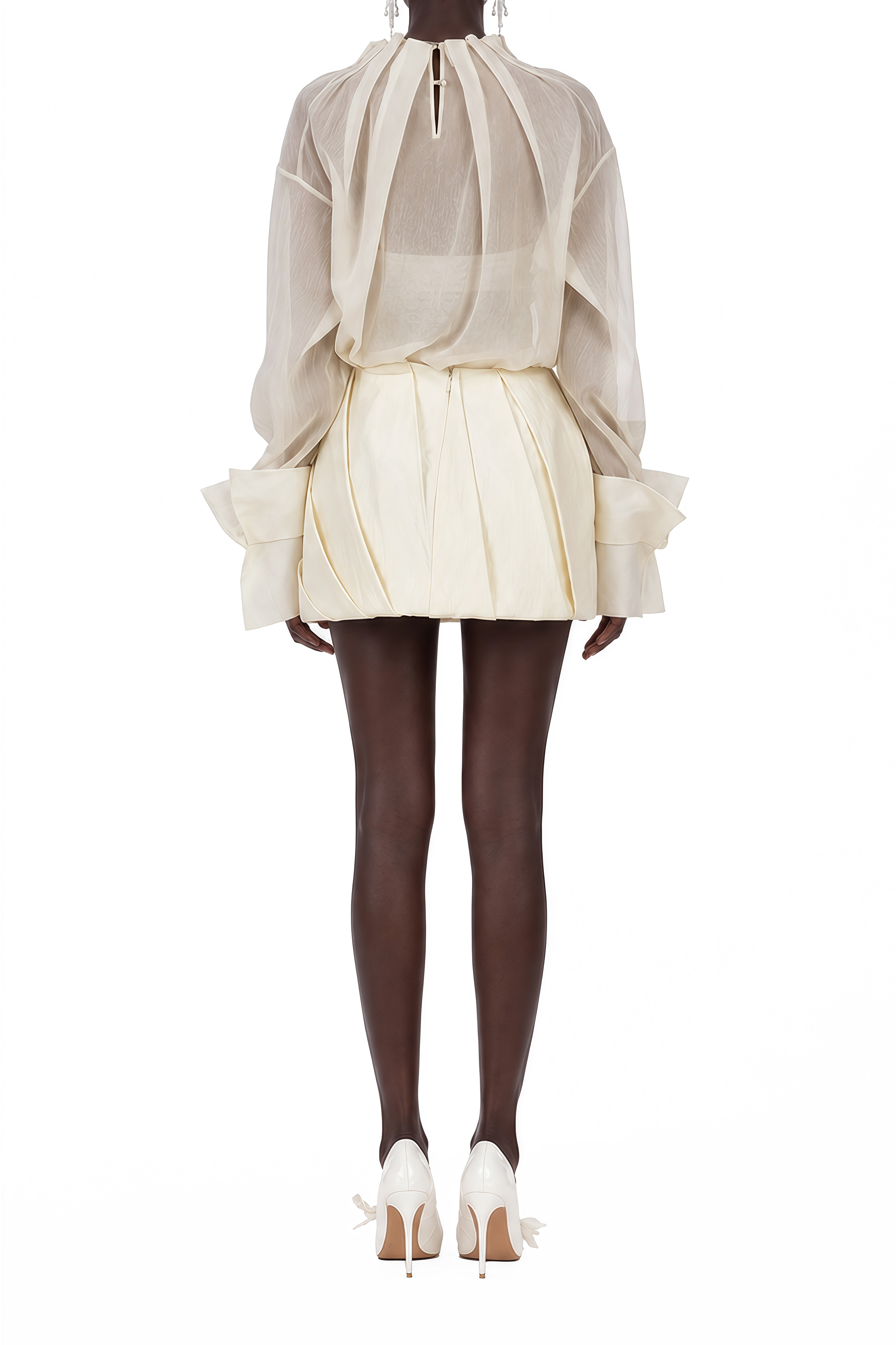 Grace Neutral Turtleneck Draped Blouse & Skirt Set